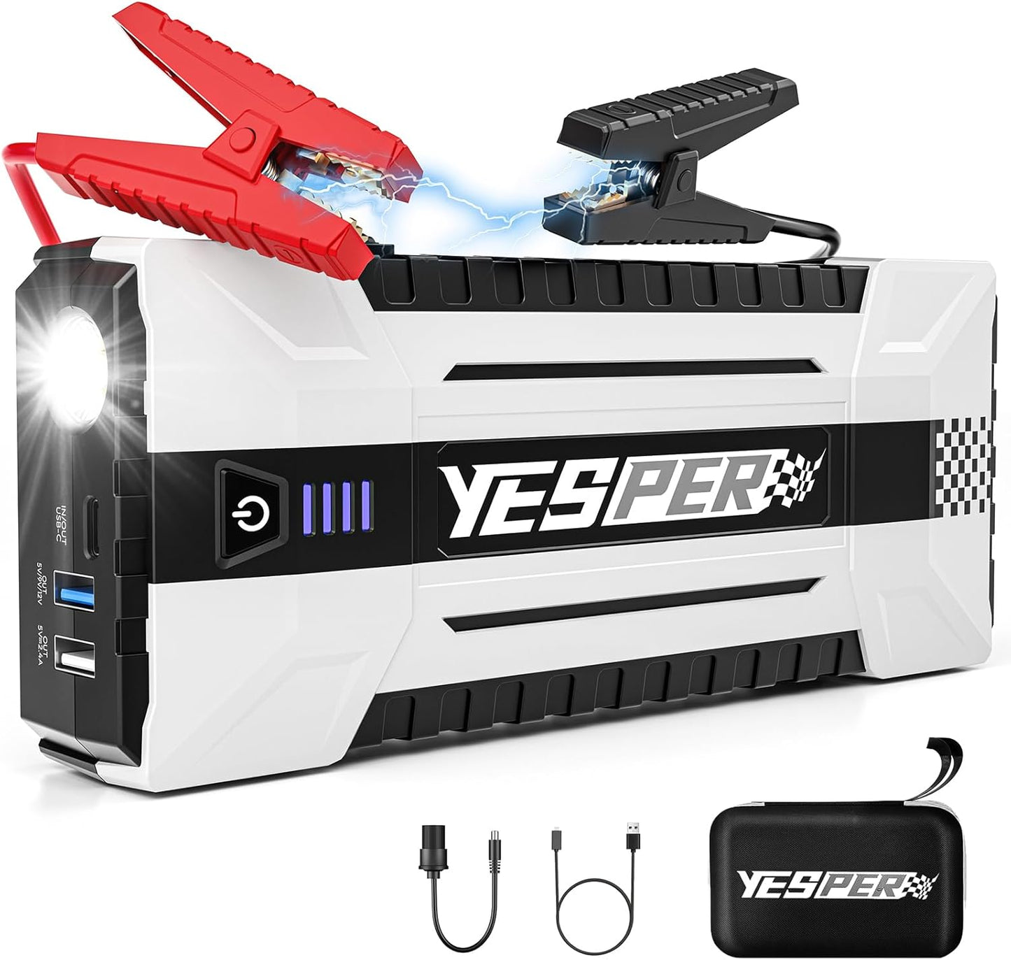 YESPER 4120A Jump Starter, 12V Car Battery Jumper Starter Portable (All Gas, up to 10.0L Diesel Engine), 26800mAh Battery Start Booster Pack, Jump Box with Carry Case, Jumper Cables, LED Light