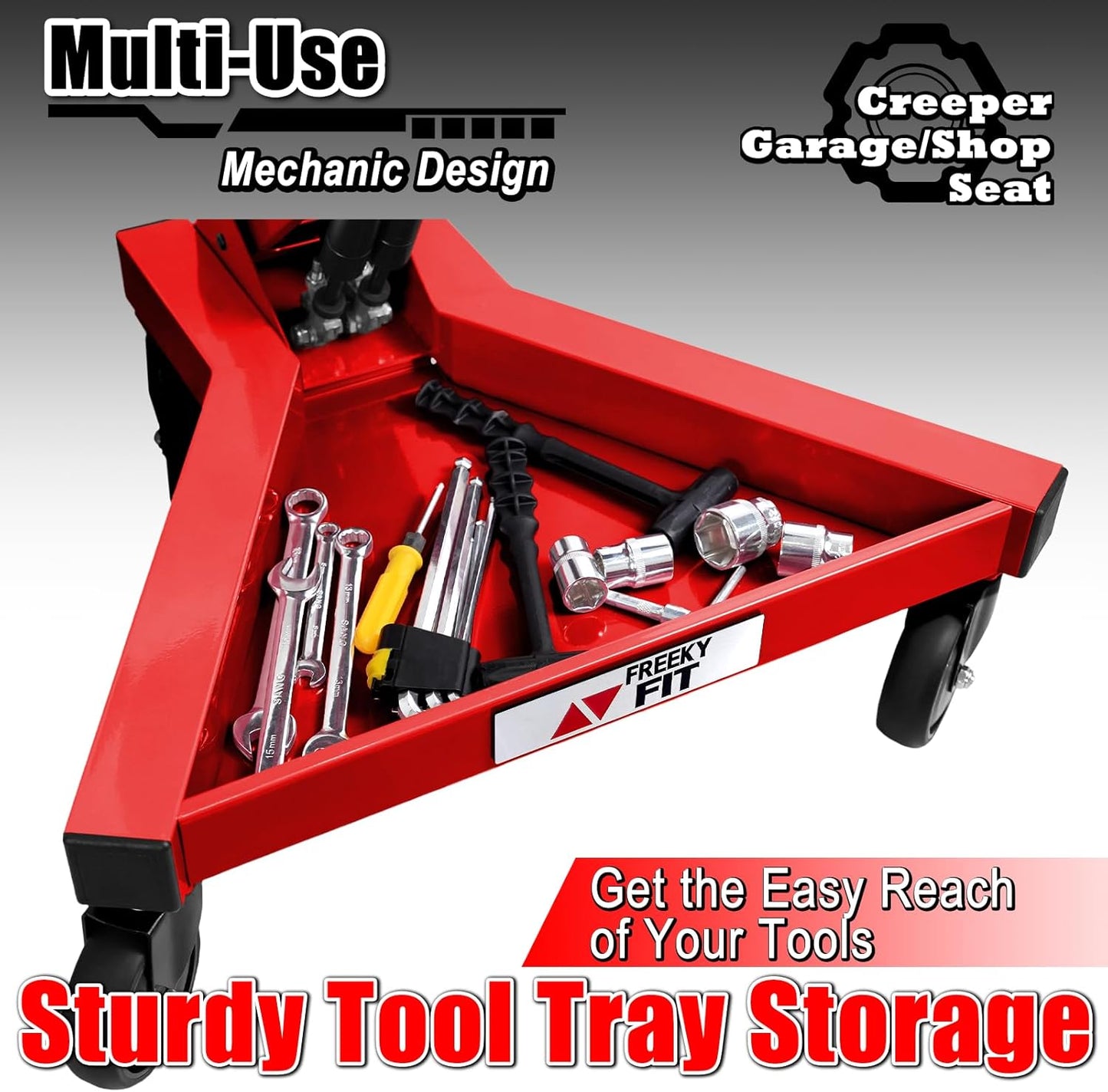 Mechanic Stool with Wheels, Hydraulic Adjustable Shop Stool on Wheels, Garage Work Rolling Chair for Workshop, 400 LBS Capacity, 4 Inch Casters, 360° Swivel Casters Roller Chair, Red