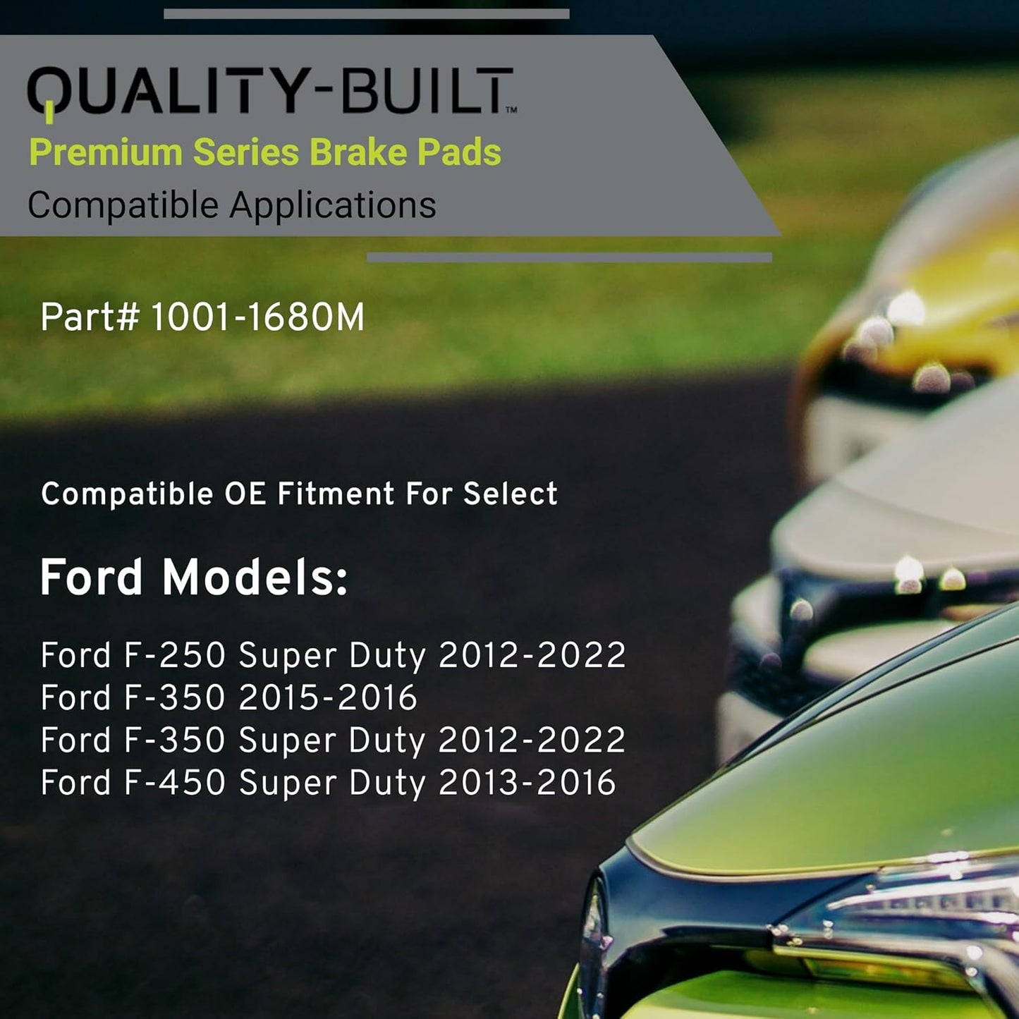 Premium Semi-Metallic Front Brake Pads (1001-1680M) Compatible with Ford F-250 Super Duty 2022-2012, F-350 2016-2015, F-350 Super Duty 2022-2012, F-450 Super Duty 2016-2013