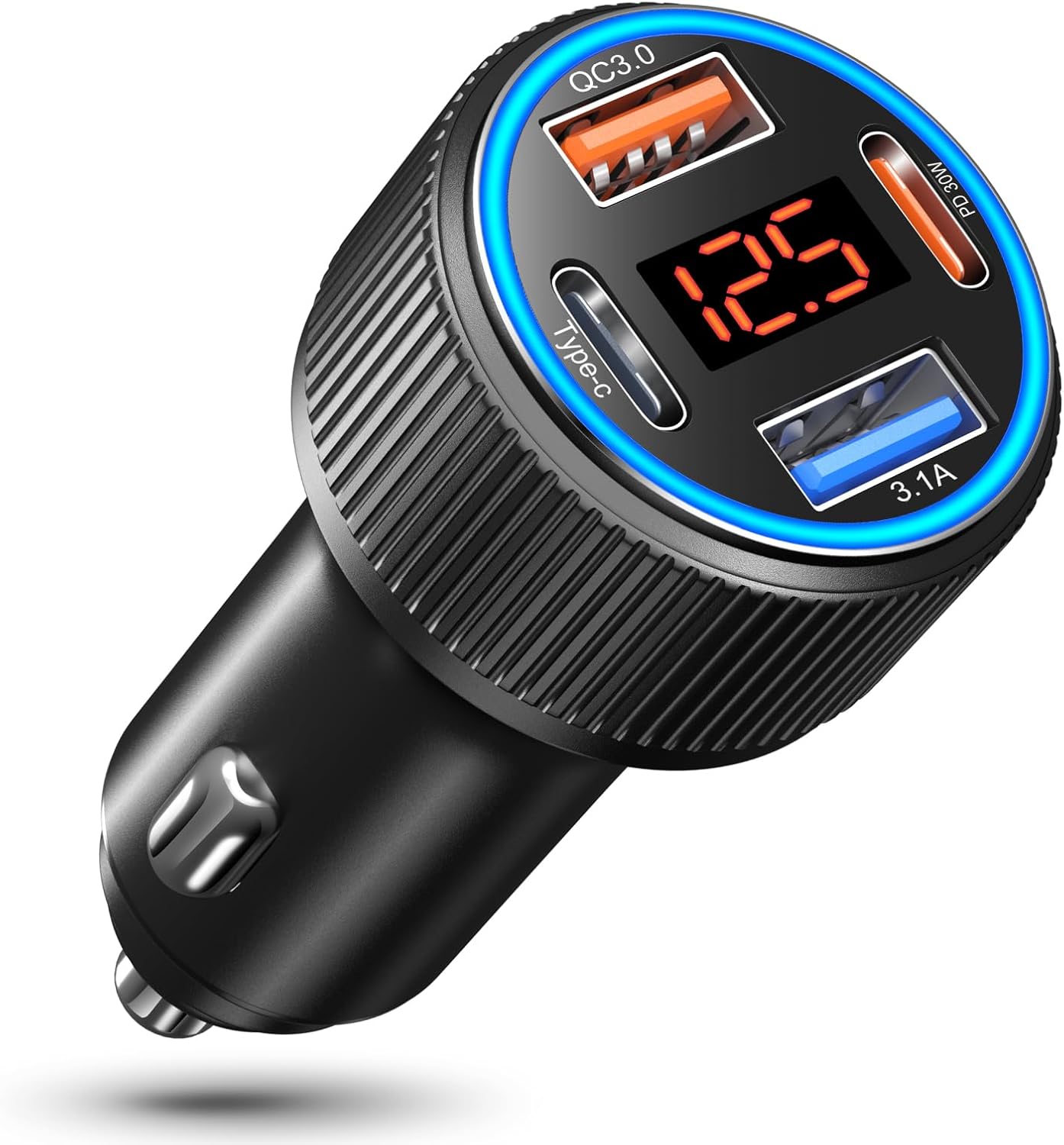 USB C Car Charger, Costyle 65W Dual USB-C & USB-A Multi Port Cigarette Lighter Adapter with Voltmeter QC/PD 3.0 Fast Charging 12V Car Phone Charger for iPhone 16 15 14 13 12 11 Pro Max Samsung(Black)