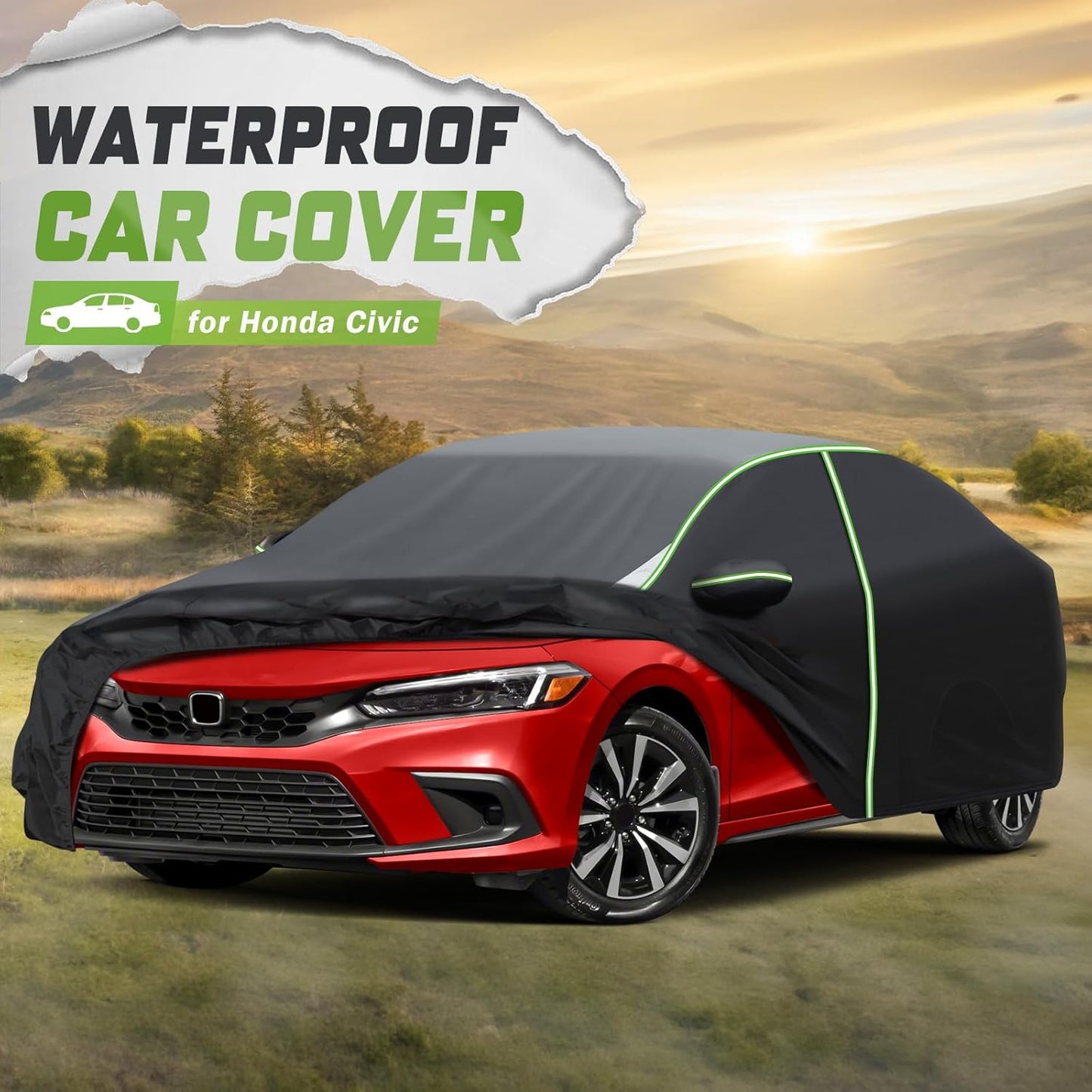Mixsuper Liner Car Cover for Honda Civic 1991-2026, 7 Layers Waterproof Car Cover Accessories for Civic with Zipper Door, Windproof Straps, Reflective Strips, Anti-UV, All Weather