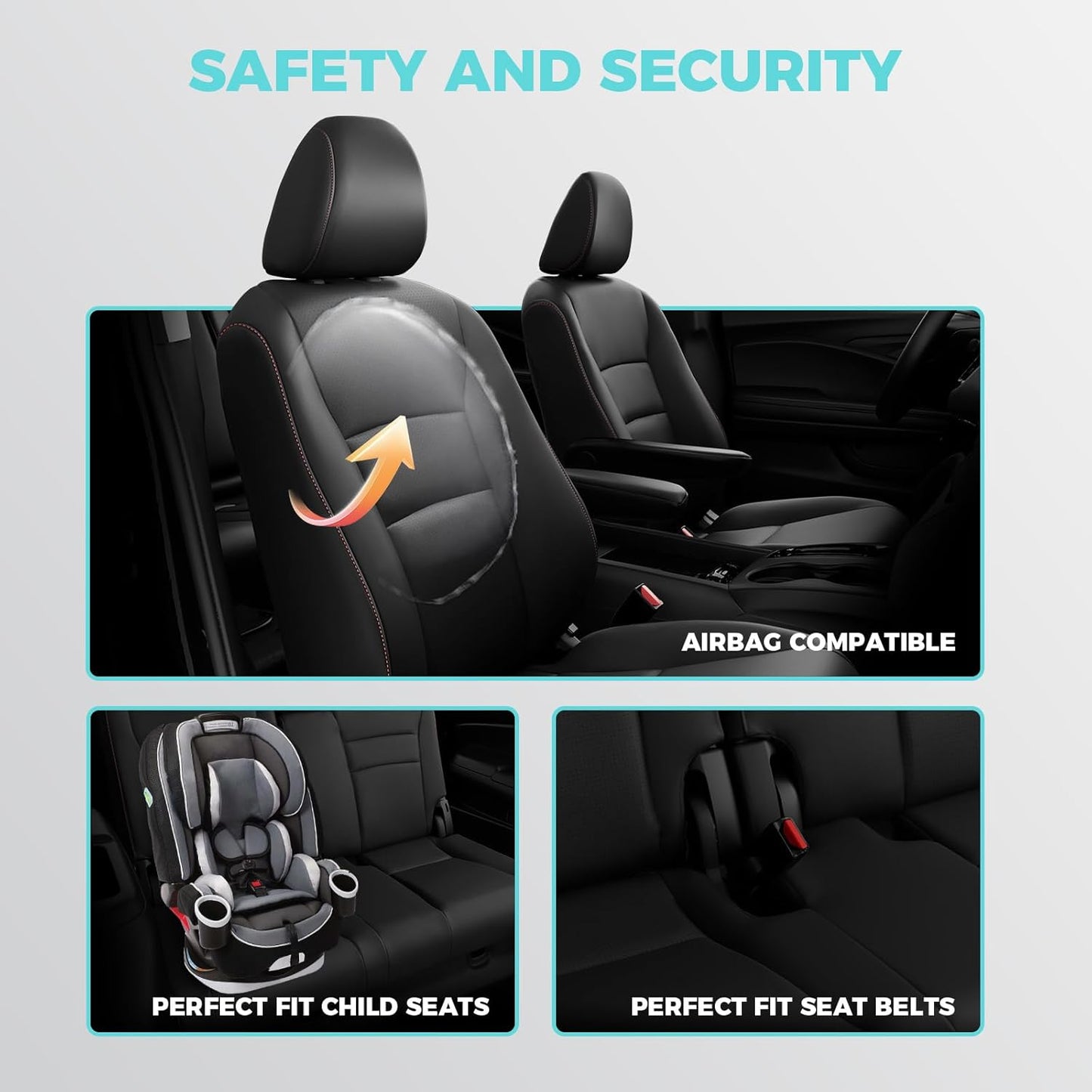 Custom for Honda Pilot Seat Covers - Car Seat Protectors Full Set for Pilot LX EX 2016 2017 2018 2019 2020 2021 2022-8 Seats,Faux Leather Full Coverage Waterproof, Black