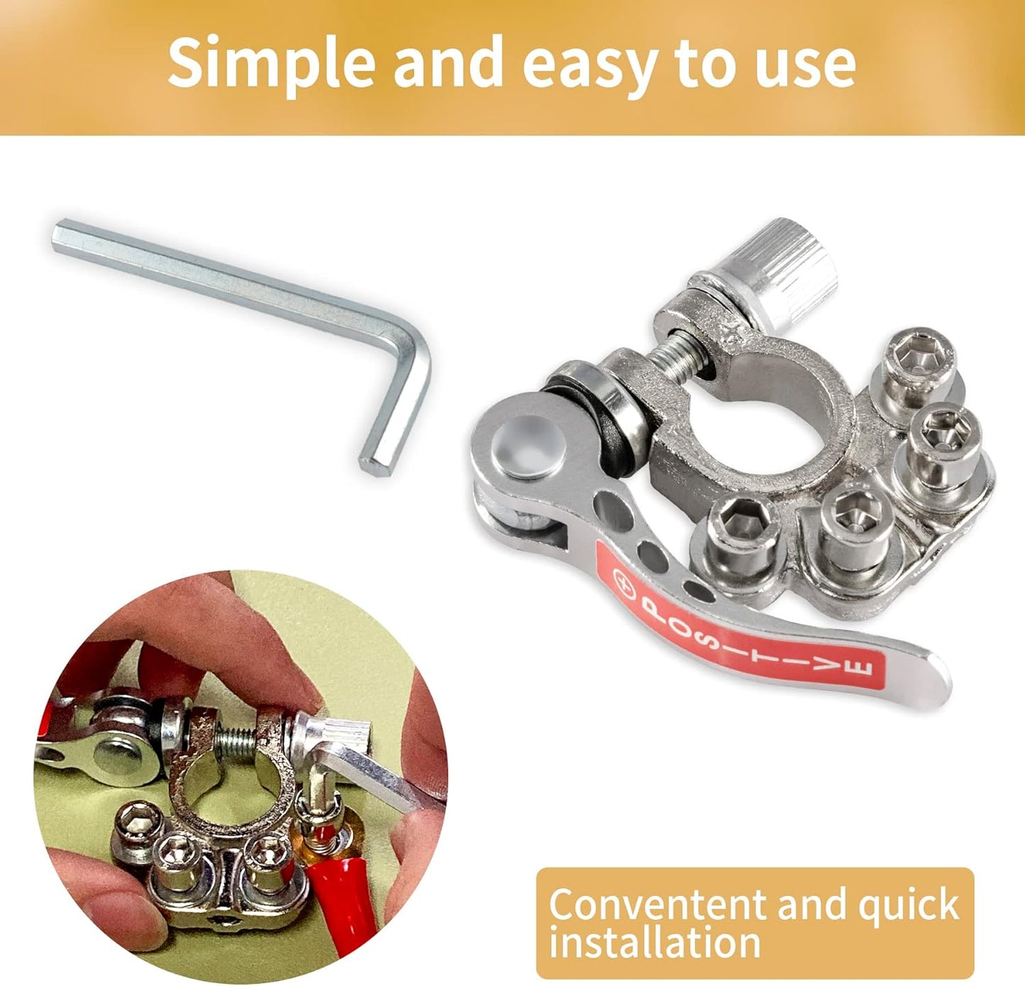 SINGARO Car Battery Terminal Connector, 4 Way Positive and Negative Pole Quick Release Terminal Clip, Applicable to SAE/JIS A Type Terminal Post, Compatible with Cars, Trucks and More（Sliver-B）