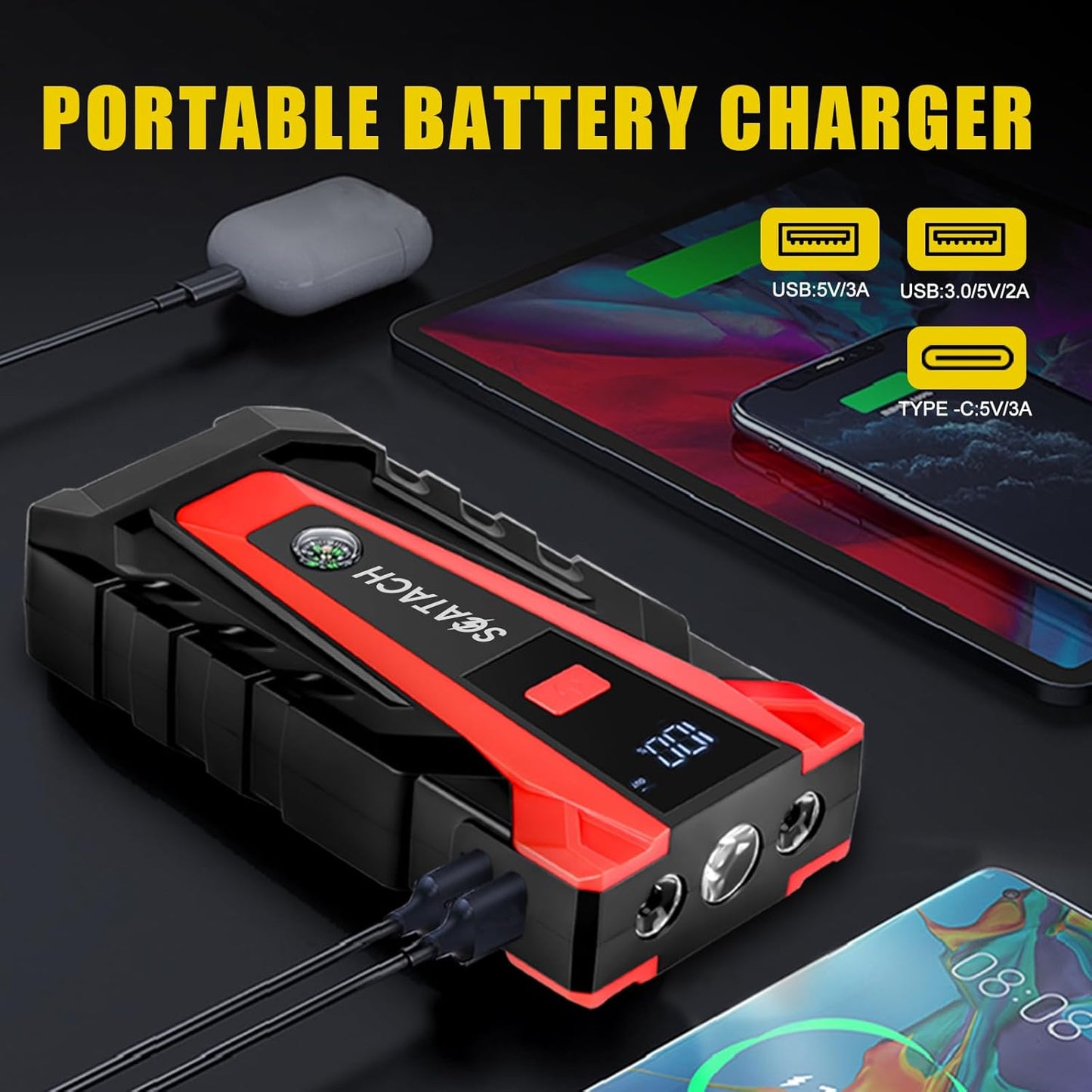 Scatach 011 5000A Car Battery Jump Starter,12V Jump Starter Battery Pack (up to 14.0L Gasoline and 12.0L Diesel Engine), Portable Jump Box with 3 Modes Flashlight and Jumper Cable