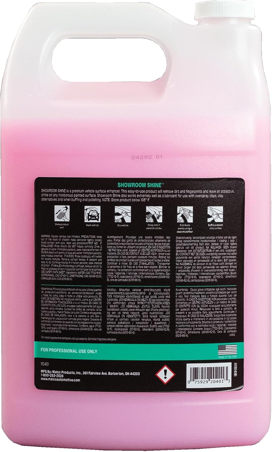 Malco Showroom Shine Spray Car Wax – Best Car Wax Spray for Professional Finish/Easy to Use Instant Detailer Spray/Cleans and Waxes Painted Surfaces, Metal and Glass / 1 Gallon (110401)