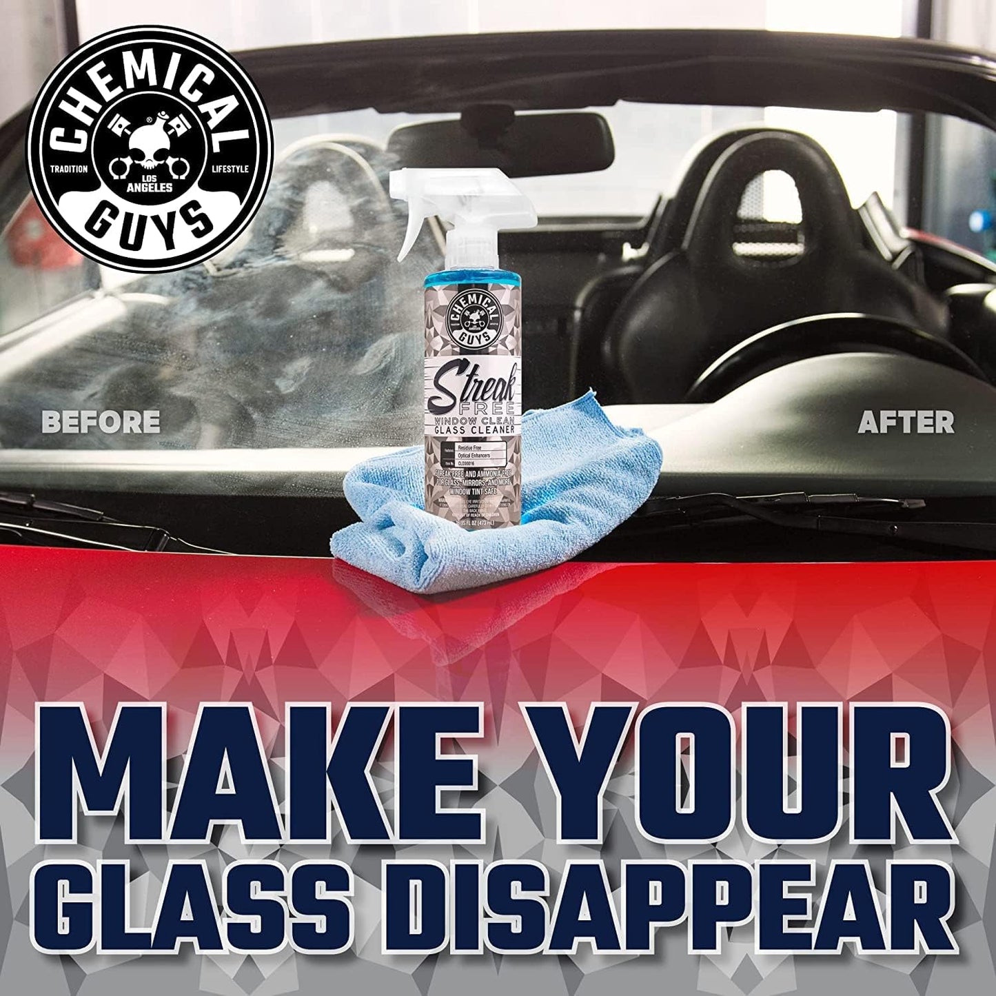 Chemical Guys CLD3001602 Streak Free Glass & Window Cleaner (Works on Mirrors, Navigation Screens & More; Car, Truck, SUV and Home Use), Ammonia Free & Safe on Tinted Windows, (2 Pack) 16 fl oz