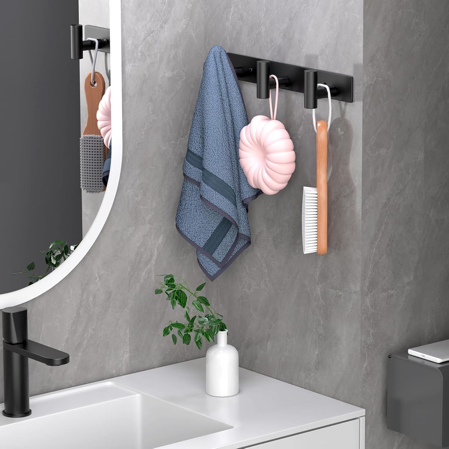 Coat Rack Wall Mounted with 3 Hooks,Heavy Duty Wall Hooks for Hanging Towel Coat Hat Bag, Metal Coat Hooks Hat Rack Coat Hanger Towel Hooks for Entryway Bathroom Kitchen (Black, 2 Packs)