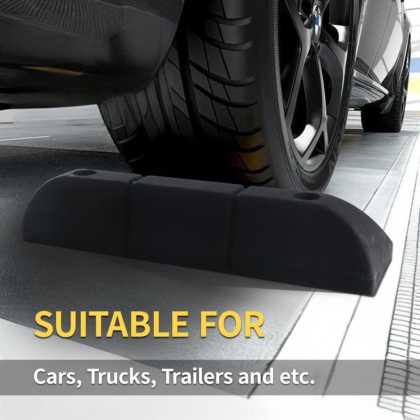 Parking Stopper for Garage Parking Aid 1 Pack Block, Car Truck Curb Floor Parking Lot Wheel Tire Stops Bumpers with Bolt Installation, Rubber Vehicles Aid Gadgets