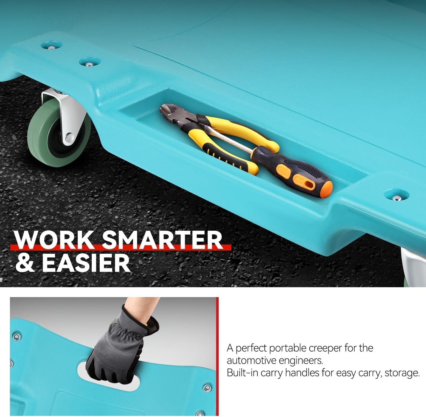 Auto Dynasty 40 Inches Mechanic Creeper, Automotive Garage Repair Low Profile Under Car Rolling Creeper with Padded Headrest, Plastic, Sky Blue