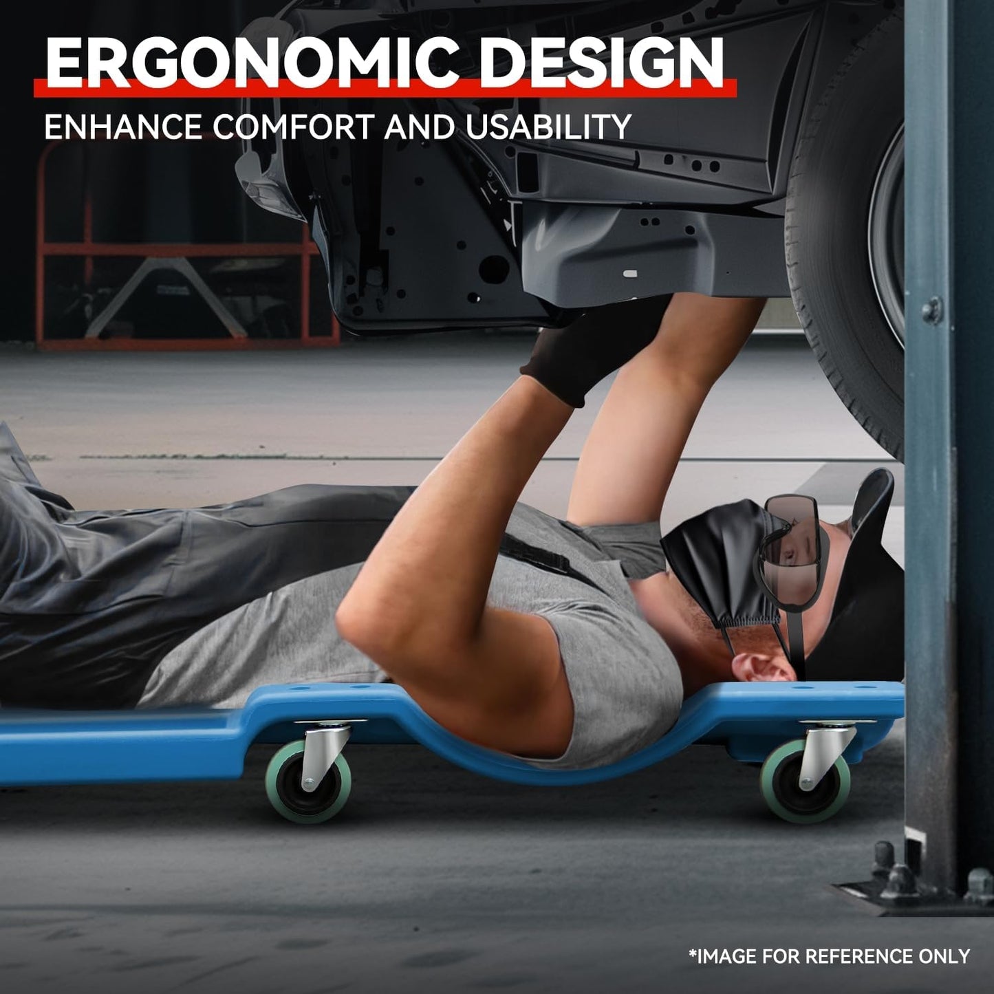 Auto Dynasty 40 Inches Mechanic Creeper, Automotive Garage Repair Low Profile Under Car Rolling Creeper with Padded Headrest, Plastic, Blue