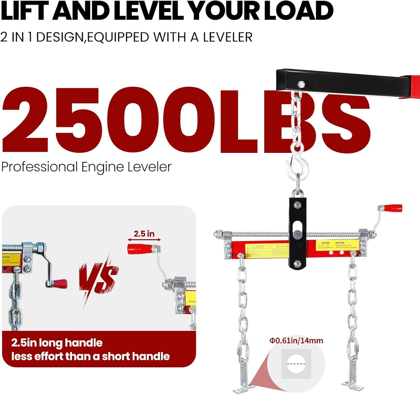 5500 Lbs Folding Engine Hoist Cherry Picker, 2.5 Ton Engine Hoist with Lever, with 6 Casters, 8 Ton Hydraulic Pump 4 Adjustable Position, Engine Crane for Garage, Workshop, Repair(Red)