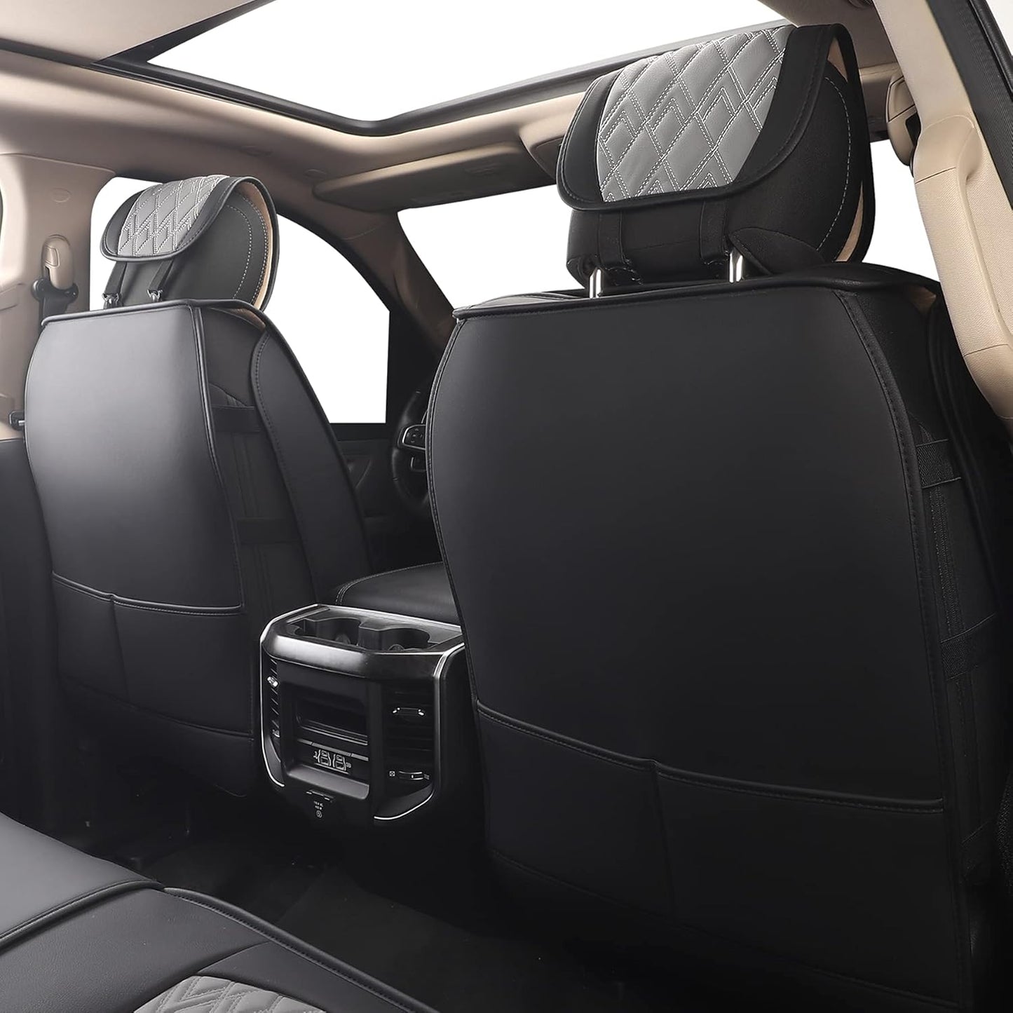 JOJOBAY Car Seat Covers for Dodge Ram 2 Pcs Front,Fit Ram 2009-2025 1500/2500/3500 Pick-up Truck,Crew,Regular,Quad,Mega Cab,Waterproof Leather Seat Covers Protectors（2 PCS Front,Black-Grey）