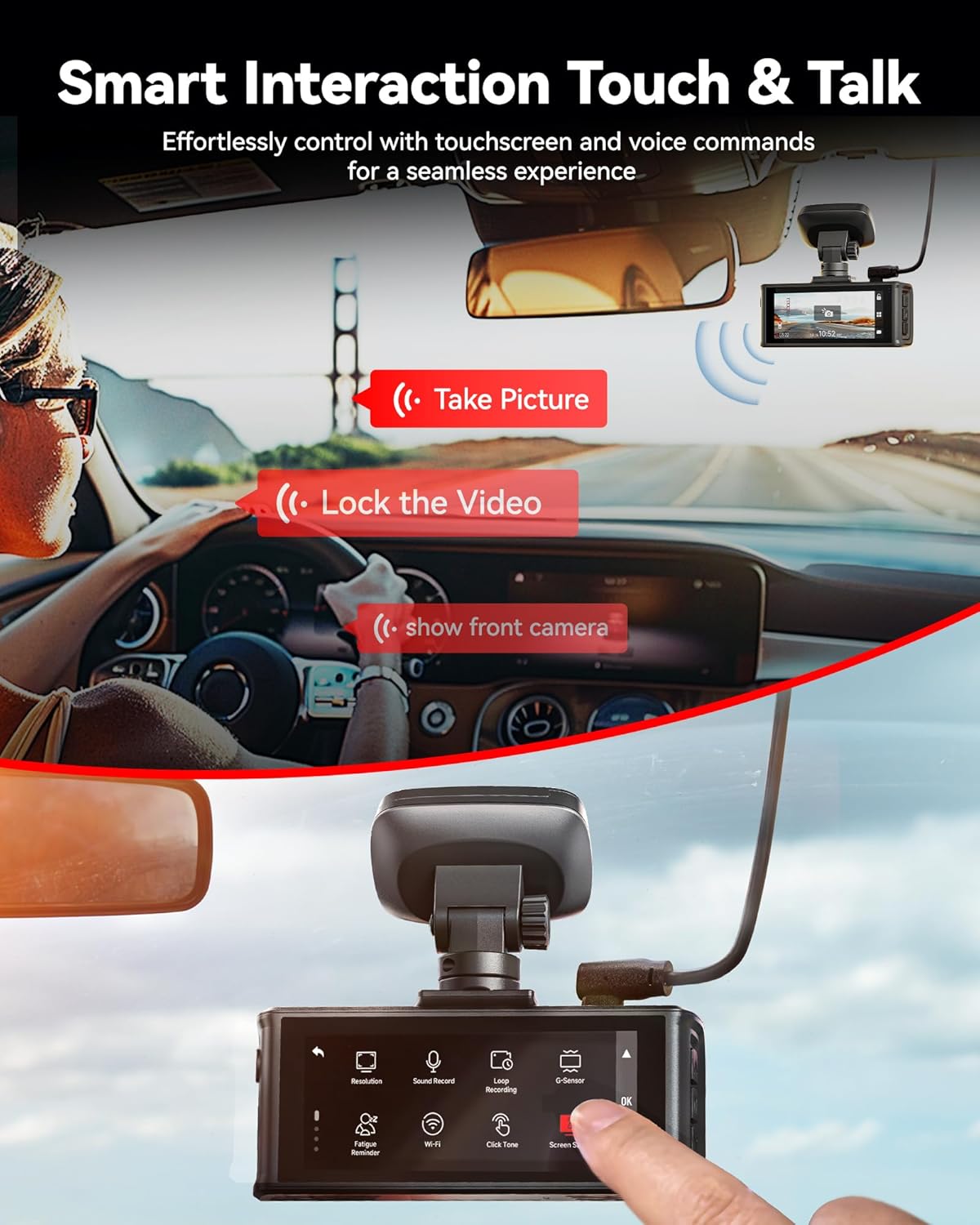 REDTIGER 4K HDR Dash Cam Front and Rear, STARVIS 2 Sensor, 5.8GHz WiFi APP, 3.18" Touchscreen, Voice Control, 128G Card Included, WDR, Dash Camera for Cars with GPS, 24H Parking Mode(F7N Elite)