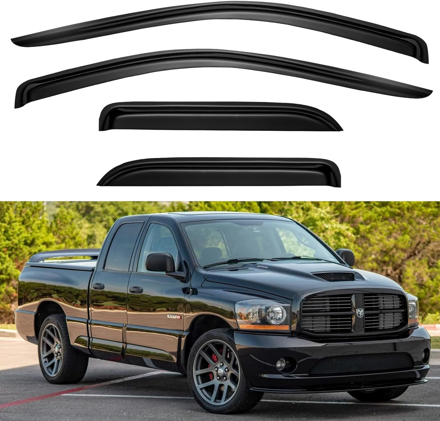 Window Visors Rain Guards for 2002-2008 Dodge Ram 1500 Quad Cab/Extended Cab, Window Vent Wind Deflectors Visors Shades for 03-09 Dodge Ram 2500 3500 Extended Cab