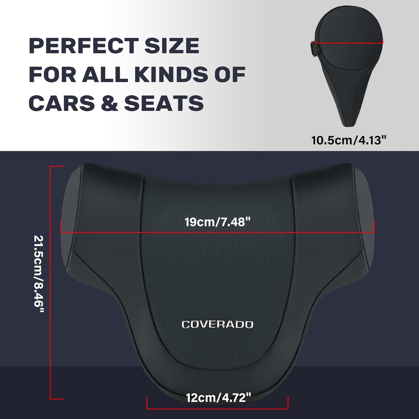 Coverado Car Headrest Pillow, Ergonomic Memory Foam Car Neck Pillow for Driving Seat with Adjustable Strap, Soft PU Leather Breathable Removable Cover Neck Support for Neck Pain Relief