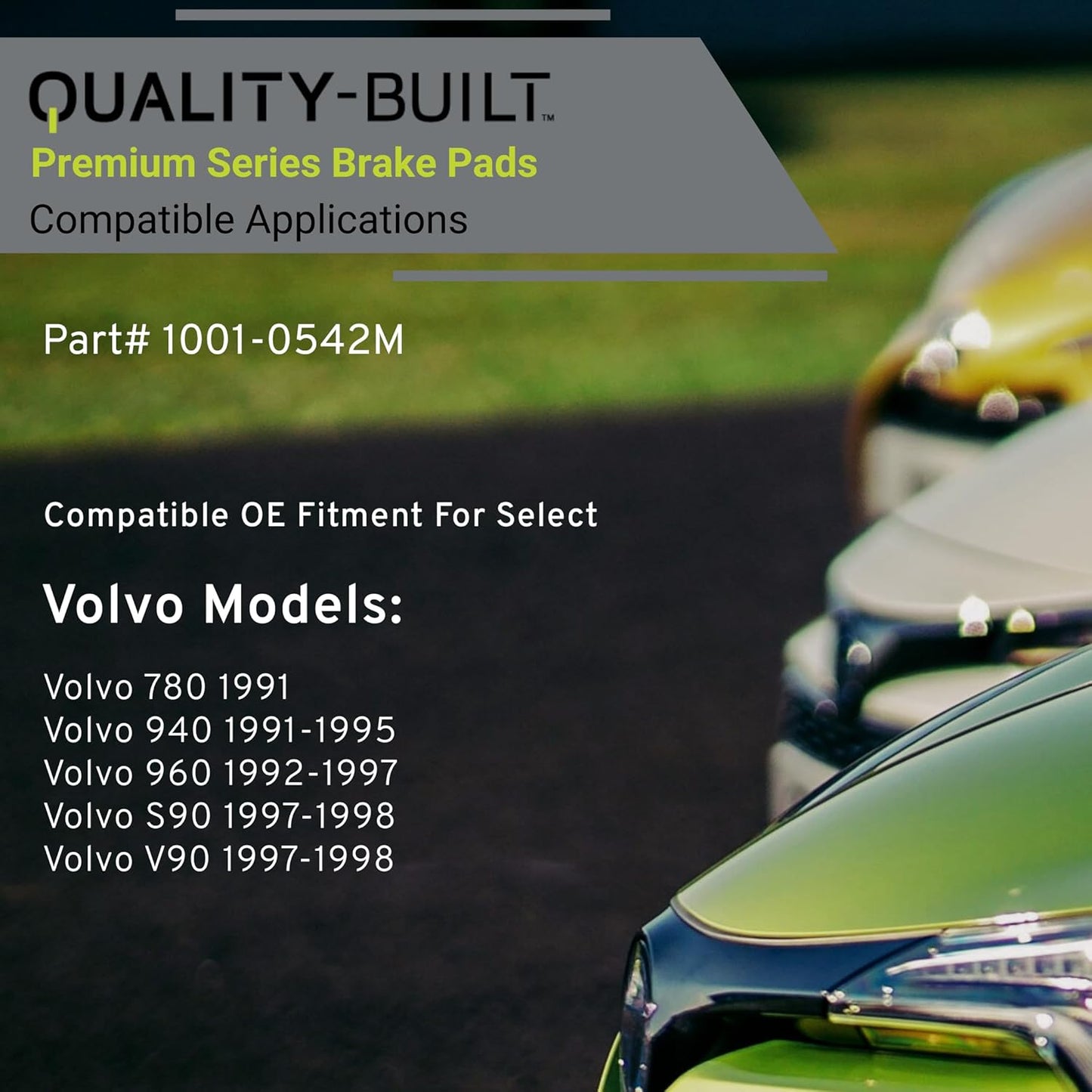 Premium Semi-Metallic Front Brake Pads (1001-0542M) Replacement for Volvo 780 1991, 940 1995-1991, 960 1997-1992, S90 1998-1997, V90 1998-1997