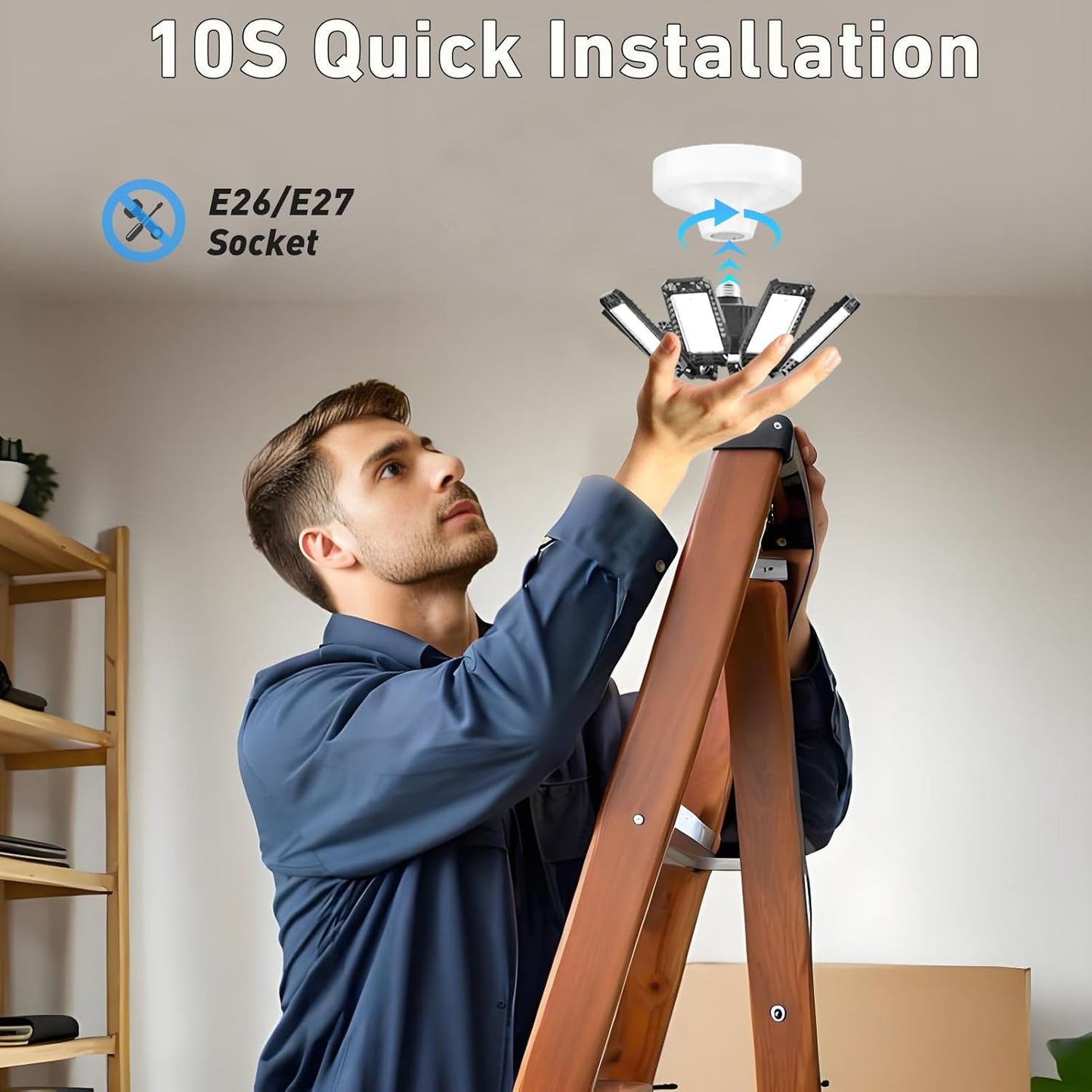 Garage Light - 240W 24000LM 6500K Garage Lights Ceiling LED with 8+1 Deformable Panels, E26/E27 Screw Socket in LED Shop Light for Workshop, Basement, Gym, Barn, Warehouse etc Bay Lighting