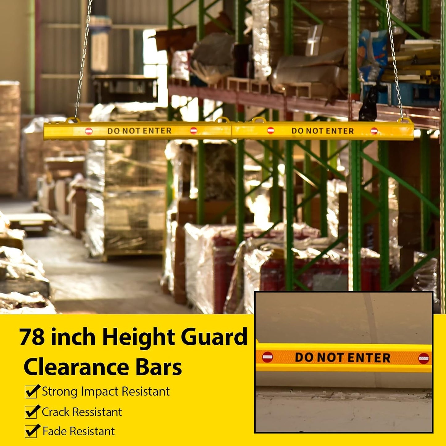 ClearanceGard 80″ x 4″ Clearance Bar Kit with 2m Height Lettering – Yellow & White Reflective Tape – Plastic Material – Ideal for Underground Garages, Tunnels, Underpasses, and Drive-Thru Canopie