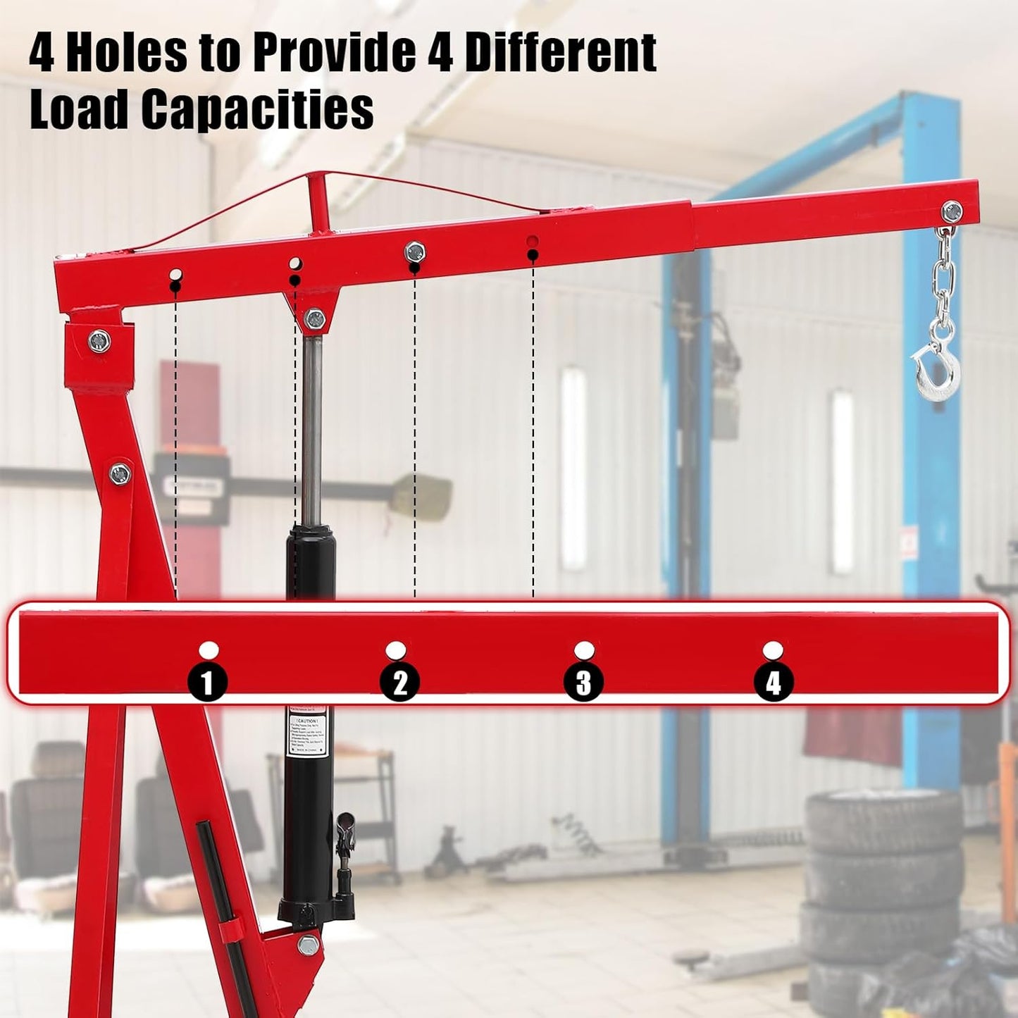 2 Ton Hydraulic Engine Hoist, 4400LBS Folding Cherry Picker Engine Hoist Lift, Heavy Duty Hydraulic Shop Crane with 6 Casters & Telescopic Boom for Lifting Motor, Garage, Workshop and Factory