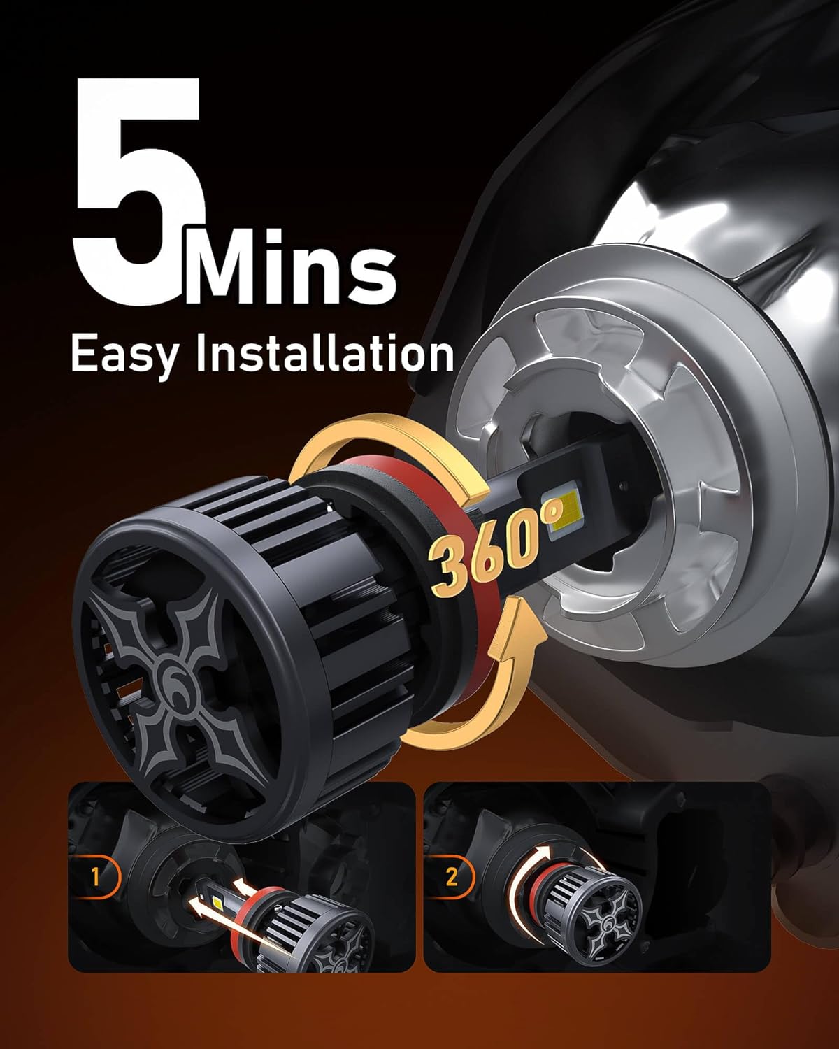 Hikari 2025 25000LM H13 9008 Dual Beam Bulbs, Fog Light, 45W Upgraded Core-9 LED, High Lumens LED Kit, 6000k Cool White, IP68 Waterproof, Foglight