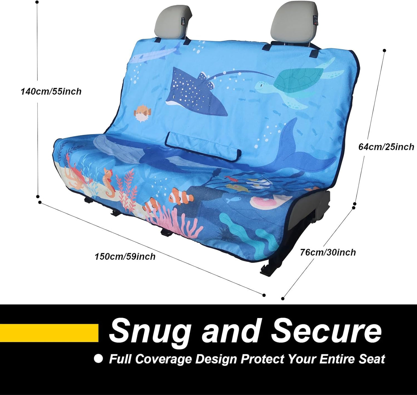 Back Seat Cover for Car Trucks Van SUV,Waterproof Rear Bench Towel Seat Covers for Dogs and Kids,Automotive Backseat Protector (Seaworld)