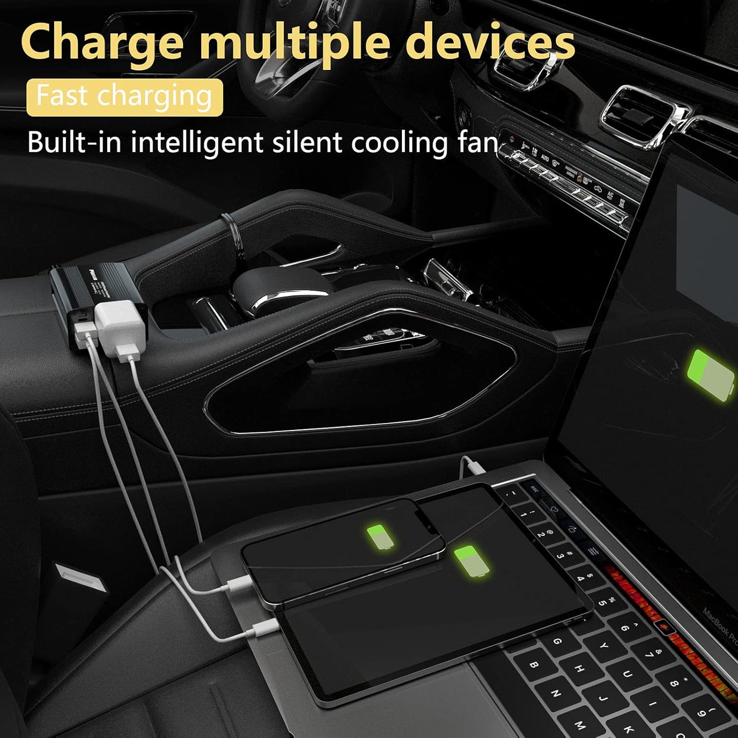 150W Power Inverter 12V DC to 110V AC Car Plug Adapter Outlet Converter with 3.1A Dual USB AC car Charger for Laptop Computer Black