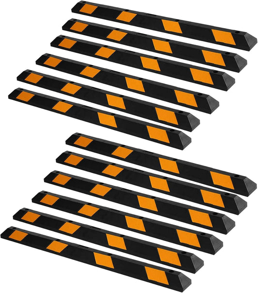 ZONETECH Large Heavy Duty Rubber Parking Curb – 72” Premium Quality Auto Garage Wheel Stopper Professional Grade w/Yellow Reflective Tape for Car, Truck, Trailer and RV (12-Pack)