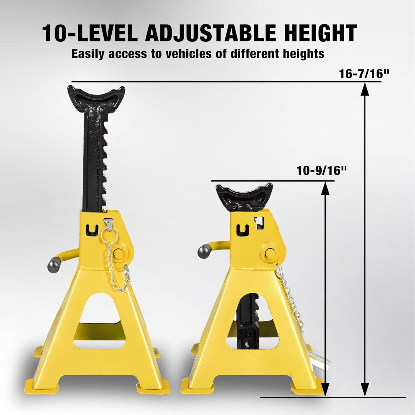 YELLOW JACKET 2 Ton Jack Stands with Double Locking and Large Foot Base for Lifting Car, Heavy Duty Steel, 4,400 lb Capacity, Yellow, 1 Pair