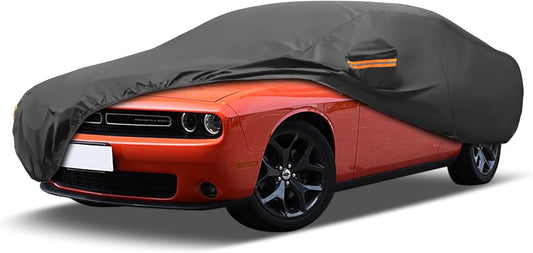 MORNYRAY Compatible with Dodge Challenger,Car Cover Outdoor Waterproof Sun Rain Snow Hail Protection with Driver Door Zipper (Black, Custom Fit Dodge Challenger)
