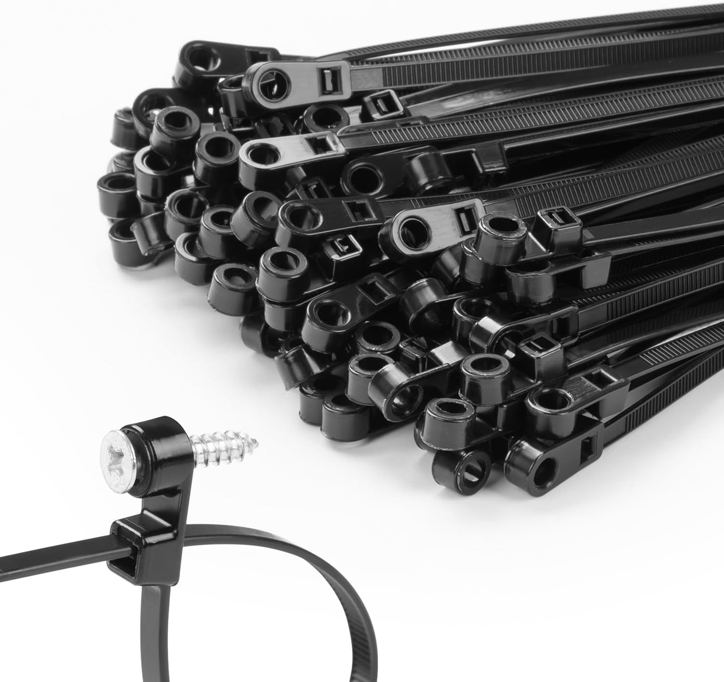 200 PCS 14 inch Black Zip Ties with Screw Hole 70lbs Mountable head Cable Ties Straps Multipurpose Heavy Duty Nylon Cable Zip Ties with Screw Mounting Hole