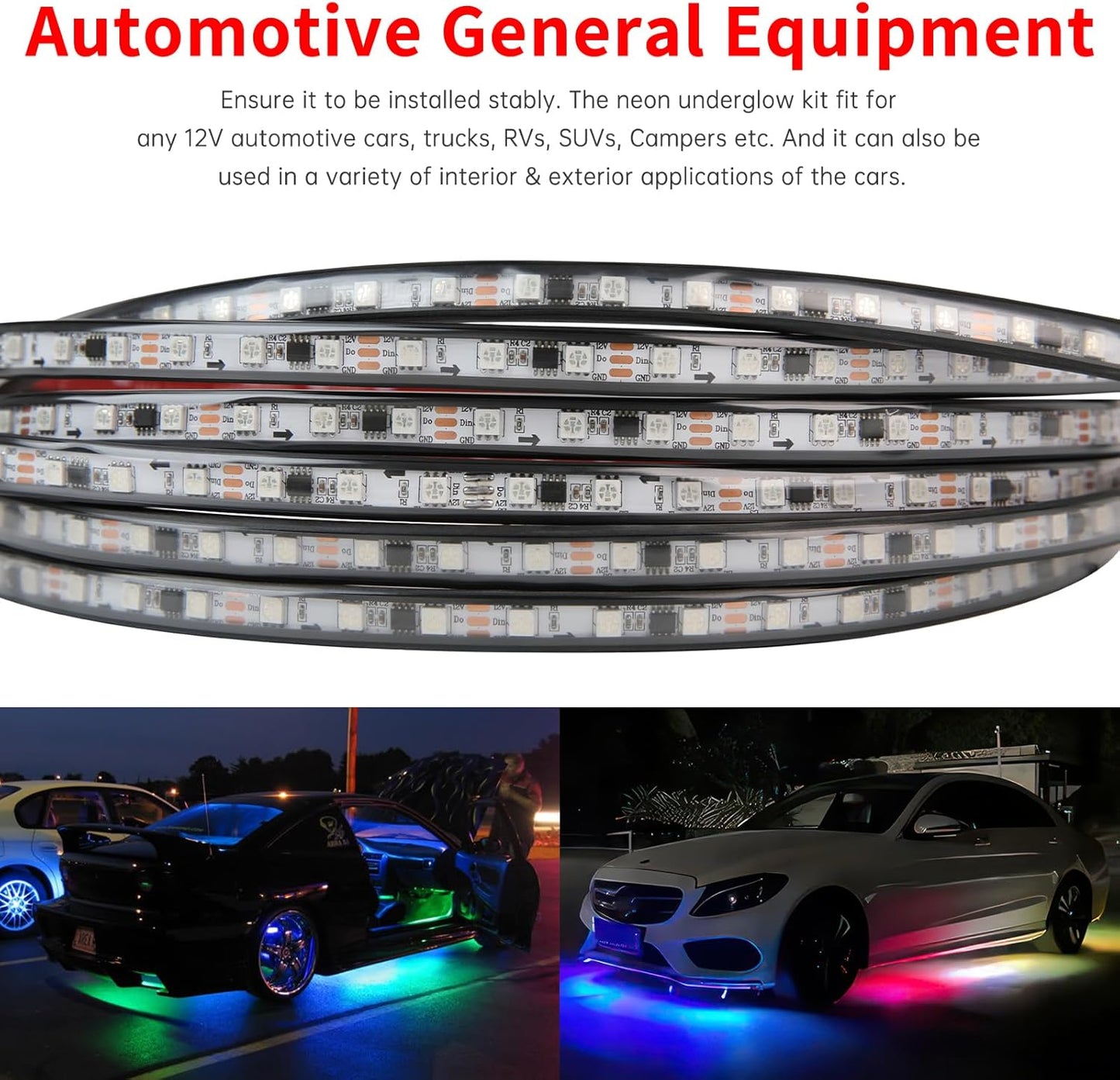 Underglow Lights for Car, 6 Pcs Led Strip Lights with RGB Dream Color Chasing, APP Control 12V Flexible LEDs Underbody Lights, Waterproof Underglow Led Light Kit