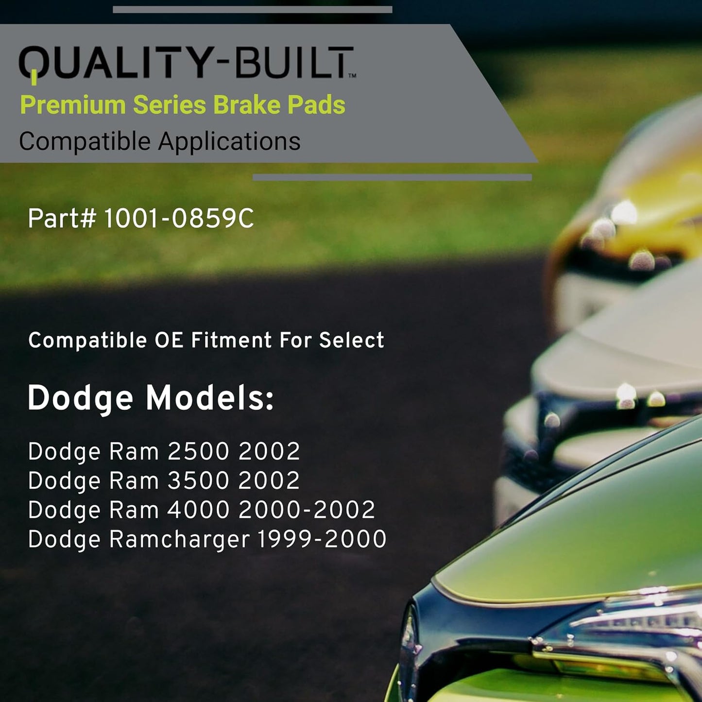Premium Ceramic Front Brake Pads (1001-0859C) Compatible with Dodge Ram 2500 2002-2002, Dodge Ram 3500 2002-2002, Dodge Ram 4000 2000-2002, Dodge Ramcharger 1999-2000