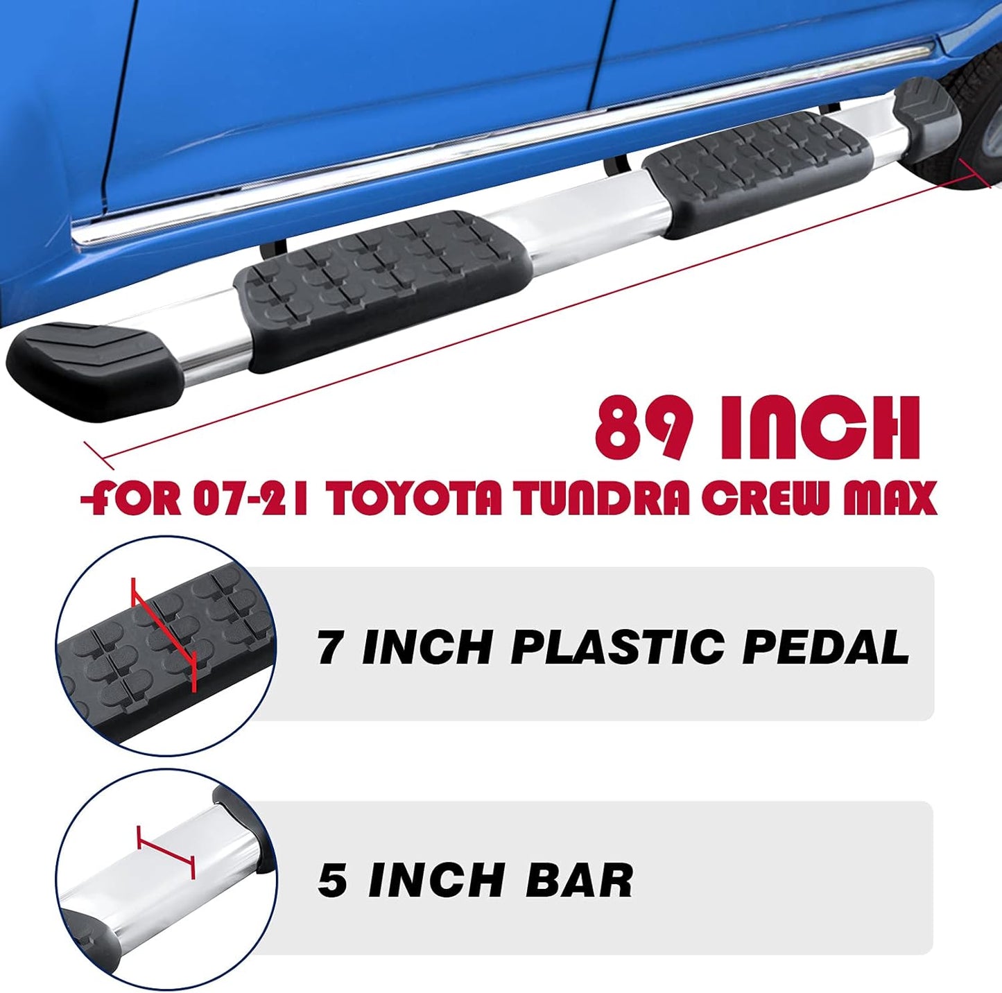 COMNOVA Side Steps Running Boards Nerf Bars Compatible for 07-21 Toyota Tundra Crew Max （4 Full Size Doors）, OE Style Oval 5 Inches Stainless Step Bars. Did not fit 2022-2025 Tundra.