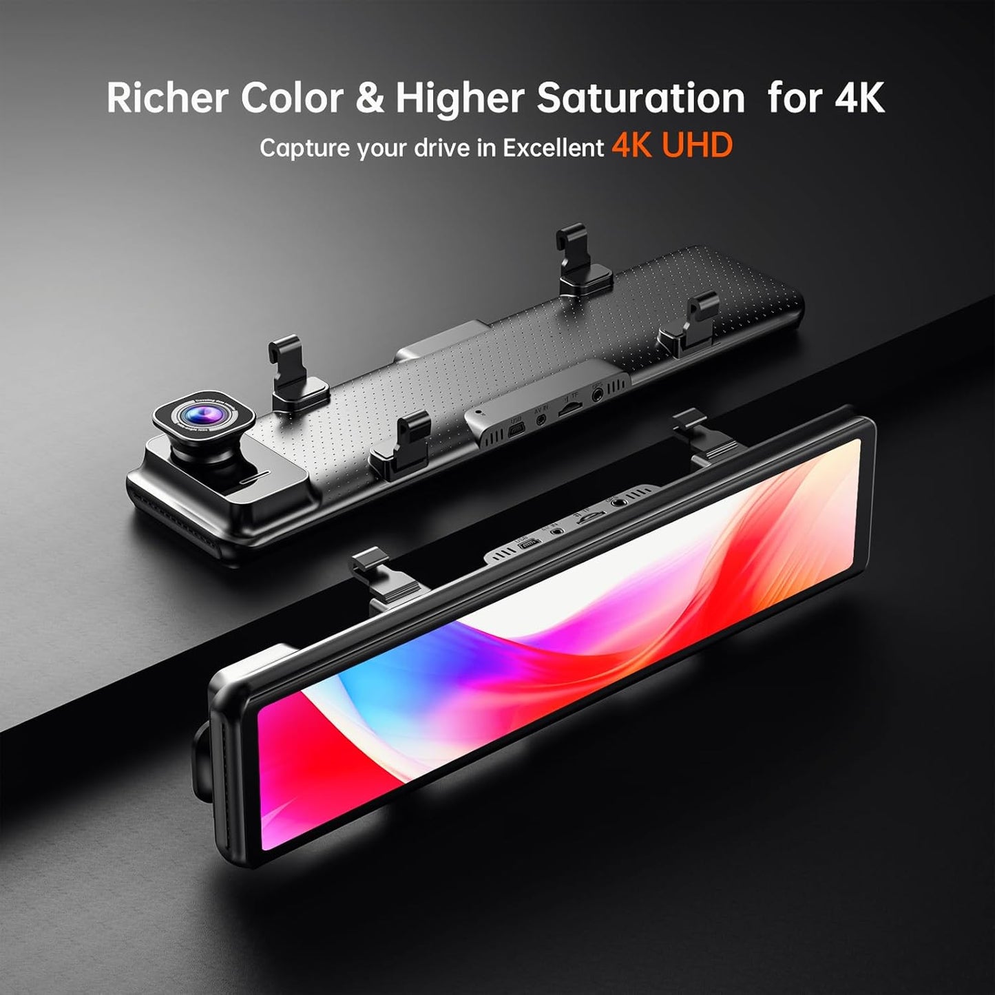 12" 4K UHD Mirror Dash Cam Front and Rear with Zoom Backup Camera, 2160P Dual Rear View Mirror Camera for Cars & Trucks, 64GB Card Included, GPS, WDR, Super Night Vision, Parking Assist & G-Sensor