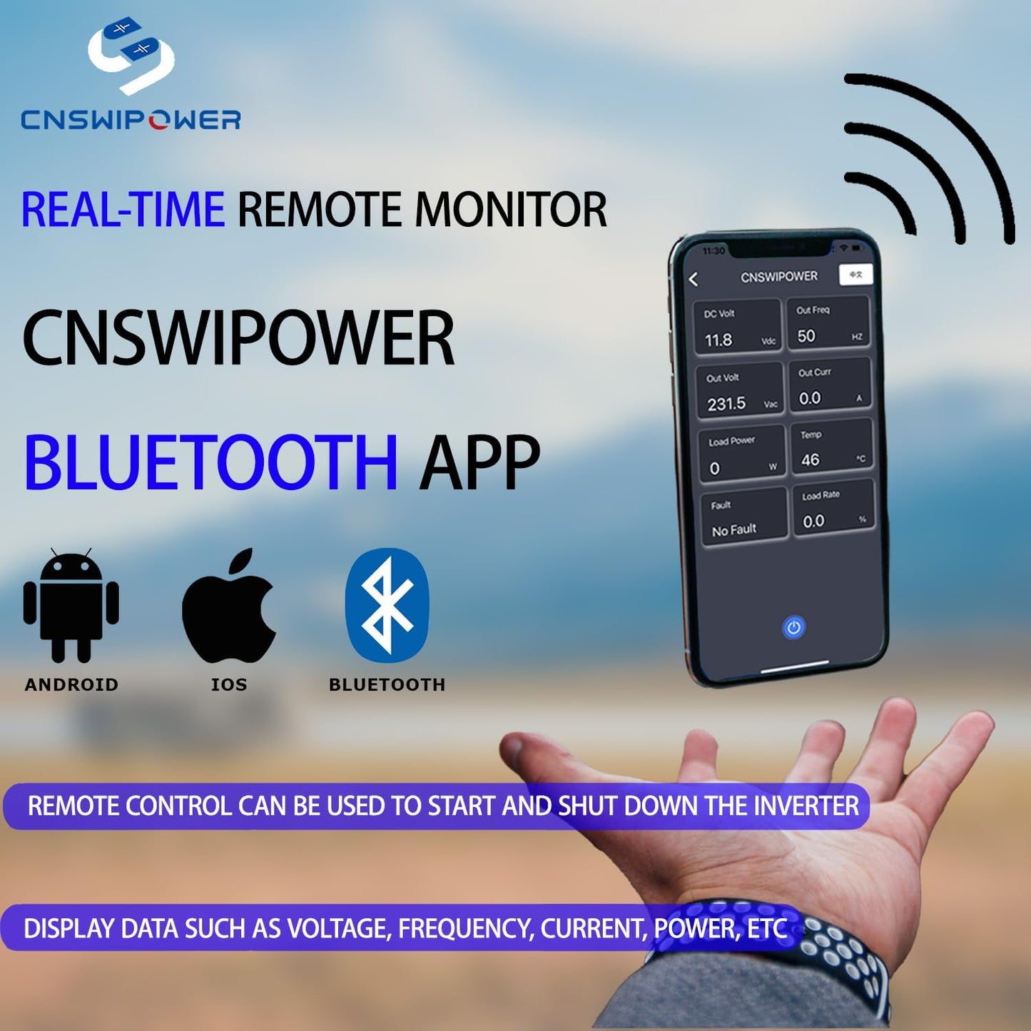 Xijia 2000W Pure sine Wave Power Inverter (Peak Power 4000W) dc 12v to 110v/120V ac 60HZ LCD-Display Bluetooth Remote Control,2 AC Outlets for RV, Camping, Boat,Outdoor