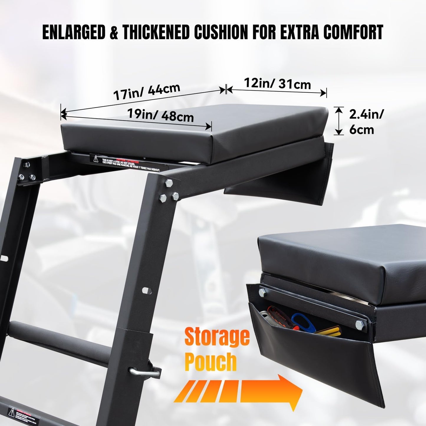 Adjustable Topside Creeper Automotive Engine Creeper 47''-65'', 440 LBS Capacity, 4 Swivel Caster Wheels (2 with Brakes), Padded Deck for Home Garage, Workshop Repair Maintenance