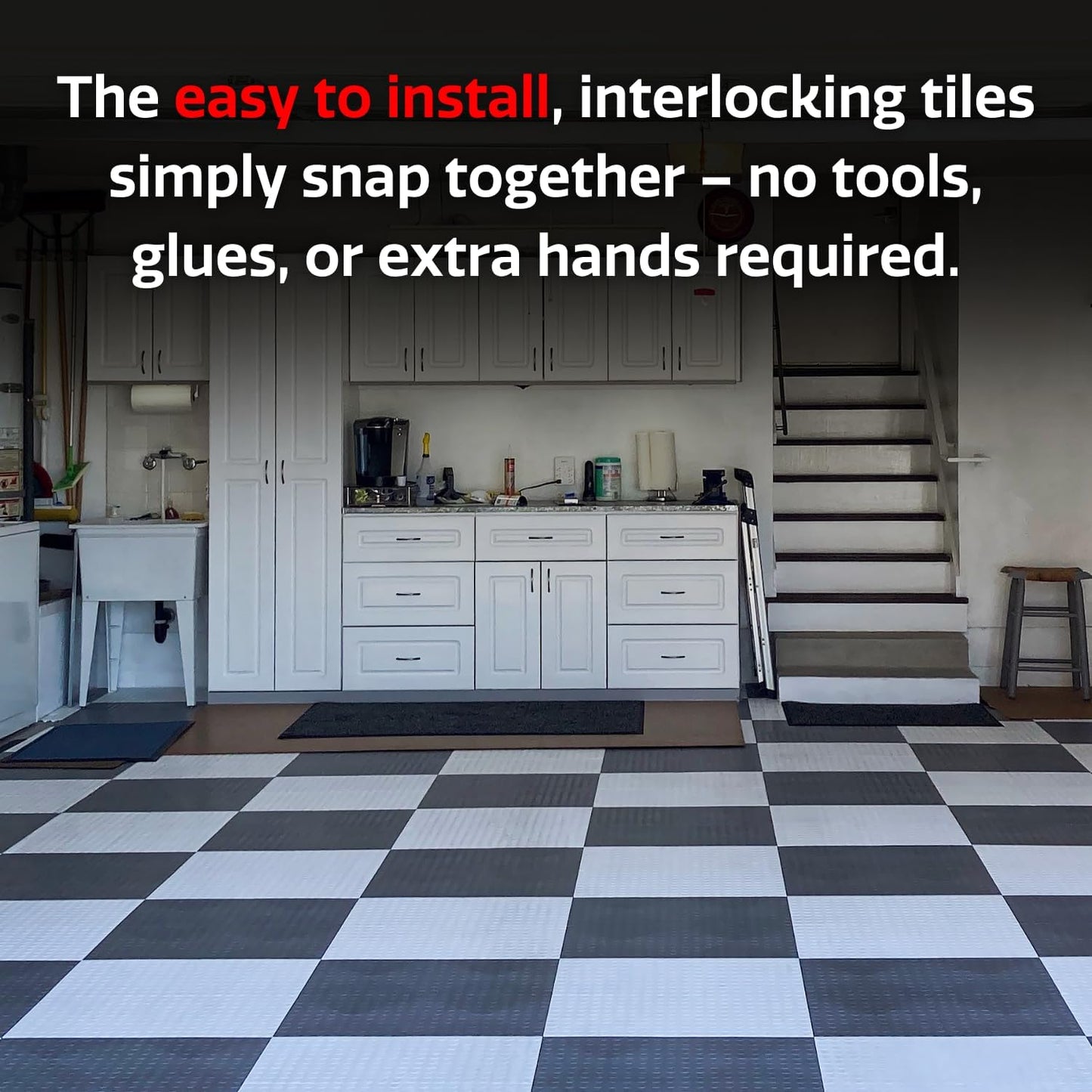 Big Floors GarageDeck Coin Pattern, Durable Copolymer Interlocking Modular Non-Slip Garage Flooring Tile (White, 24 Pack of 12 x 12" Tiles)