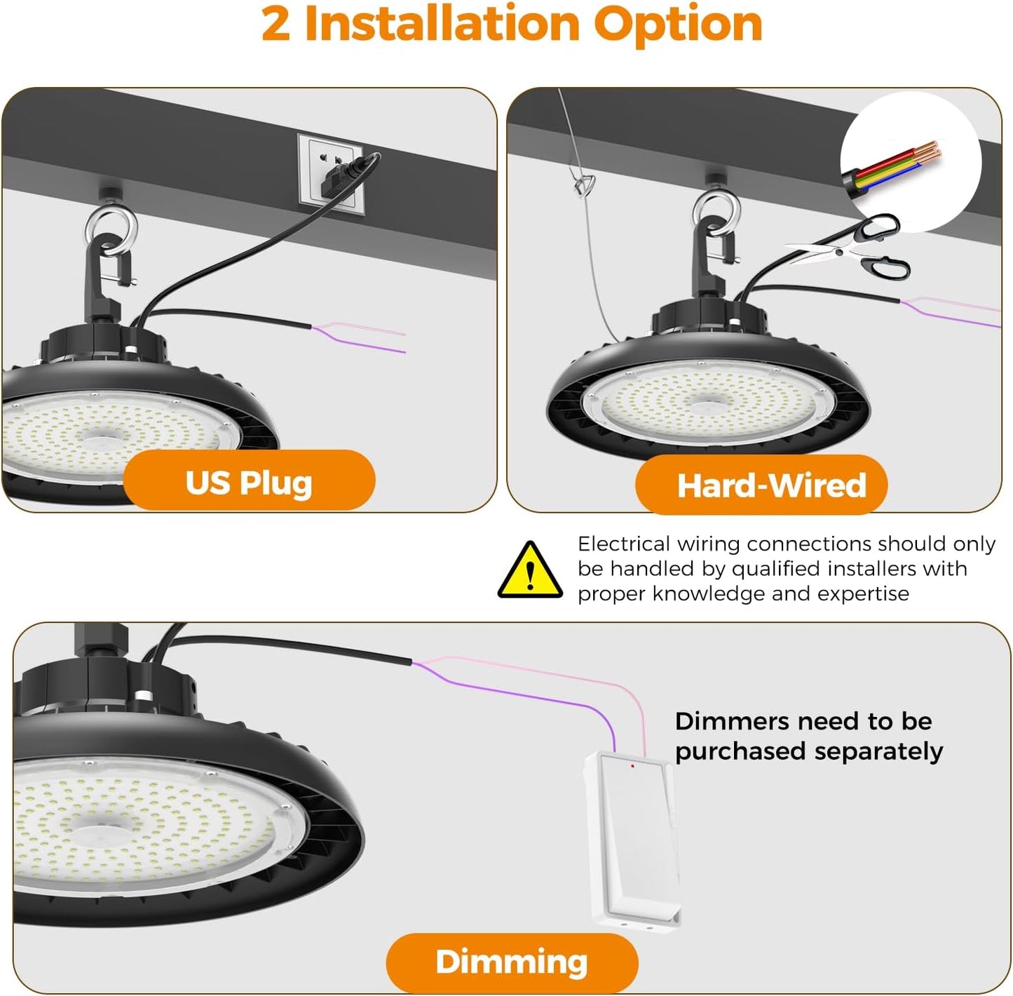 LED High Bay Lights 180W UFO Shop Lights 32400 LM 6000K Commercial Bay Lighting Fixture IP65 5ft Cable Plug & Play for Warehouse Factory Garage Workshop Barn 2 Pack
