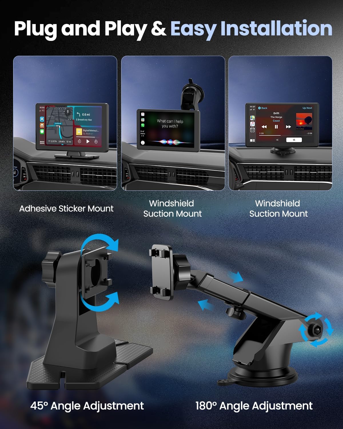 Portable Carplay Screen for Car 5K Dash Cam, 9" Wireless CarPlay & Android Auto Car Stereo, Car Audio Receivers with 1080p Backup Camera, Bluetooth/GPS Navigation/Voice Control/Mirror Link