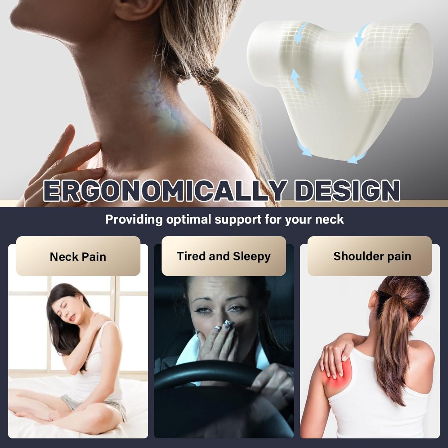 Coverado Car Headrest Pillow, Ergonomic Memory Foam Car Neck Pillow for Driving Seat with Adjustable Strap, Soft PU Leather Breathable Removable Cover Neck Support for Neck Pain Relief