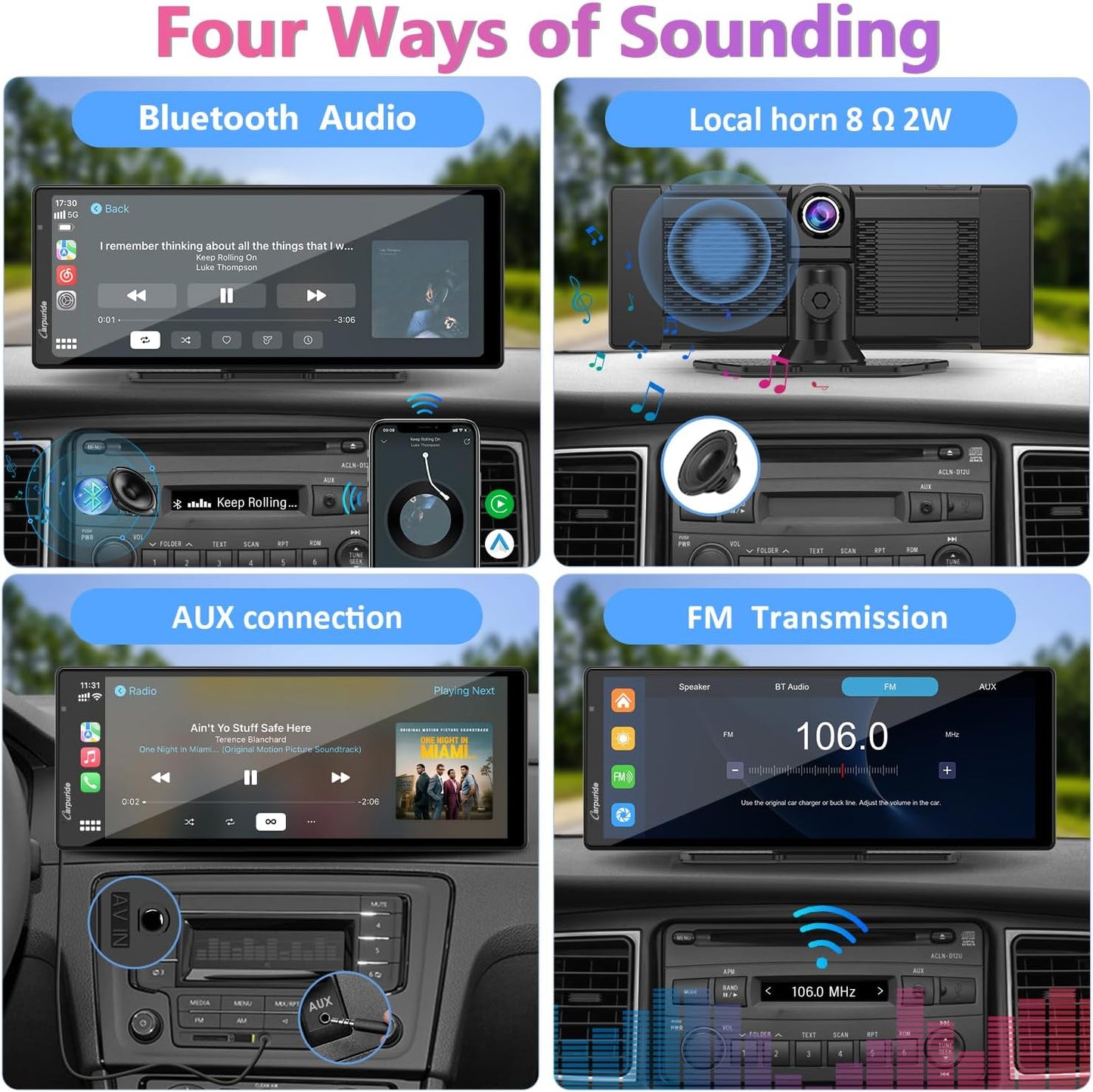 2025 CARPURIDE W903 Portable Carplay & Android Auto with Dash Cam - 9.3" HD IPS Screen, 4K Front &1080P Rear Cam, Loop Recording, Bluetooth, Mirror Link, GPS, Siri, Dashboard Mounted