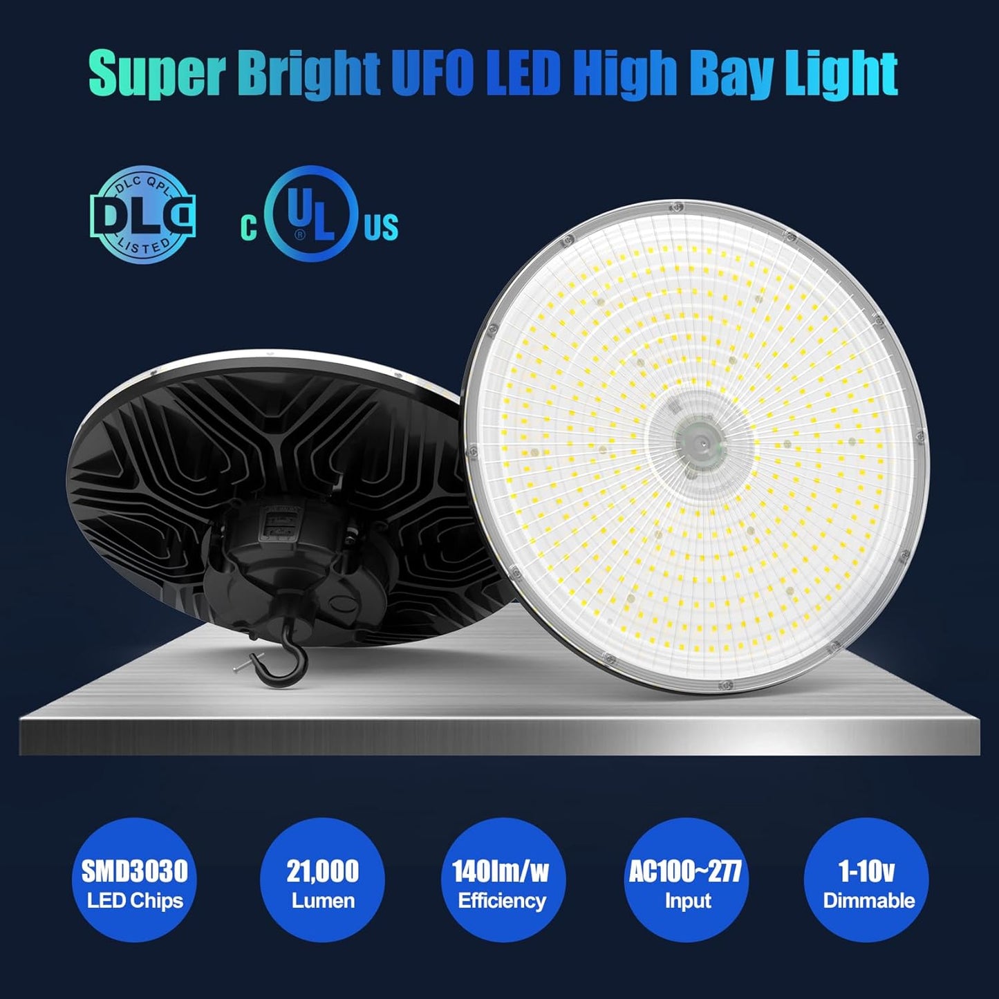 UFO LED Low Bay Light 4000K 80W 100W 150W 21,000Lumen 3000K Highbay UFO Lights for Workshop Garage Warehouse Lighting Fixture DLC UL Listed AC100-277V Input, 5000K High Bay LED Shop Lights Diammable