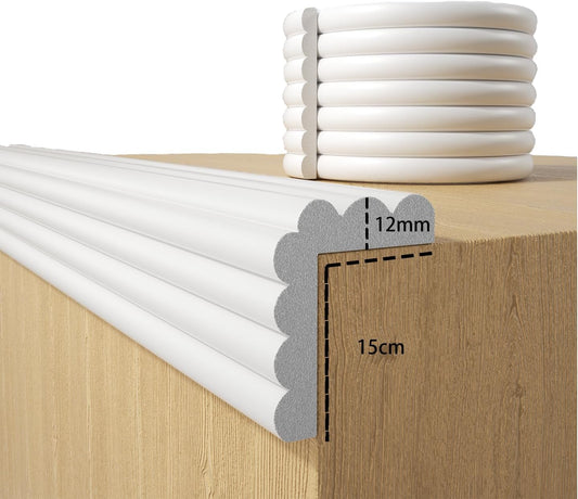 Baby Proofing Wall Corner Protector,Edge Guard Corner Protector,6.56ft Thinken Soft Corner Protectors Pre-Taped Soft Rubber Foam Edge Cushion for Furniture (White, 6.56Ft x 5.9" W x 0.47" Th)