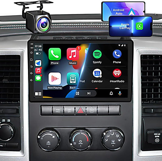 QLED, Customize Desktop Car Stereo Radio Upgrade for Dodge RAM 1500 2500 3500 for 2009 2010 2011 2012,Android Stereo Replacement,Build in Wireless carplay Wired Android Auto,Free Camera (2GB+64GB)