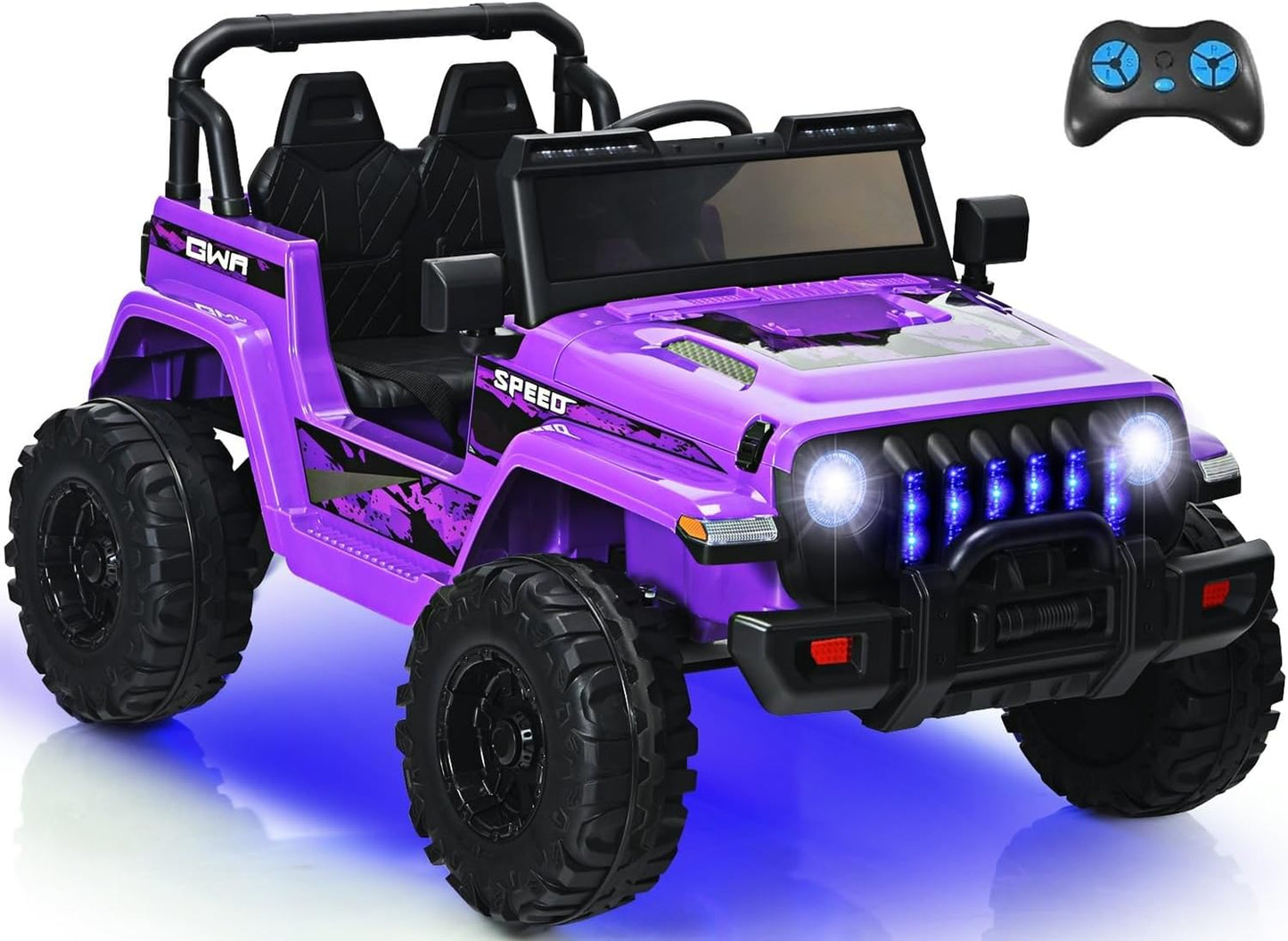 INFANS Kids Ride on Car Truck with 2.4G Remote Control, 12V Battery Powered Electric Cars for Kids w/3 Speeds, Battery Display, LED Lights, Safety Belt, Music & Horn, Bluetooth/FM/USB (Purple)
