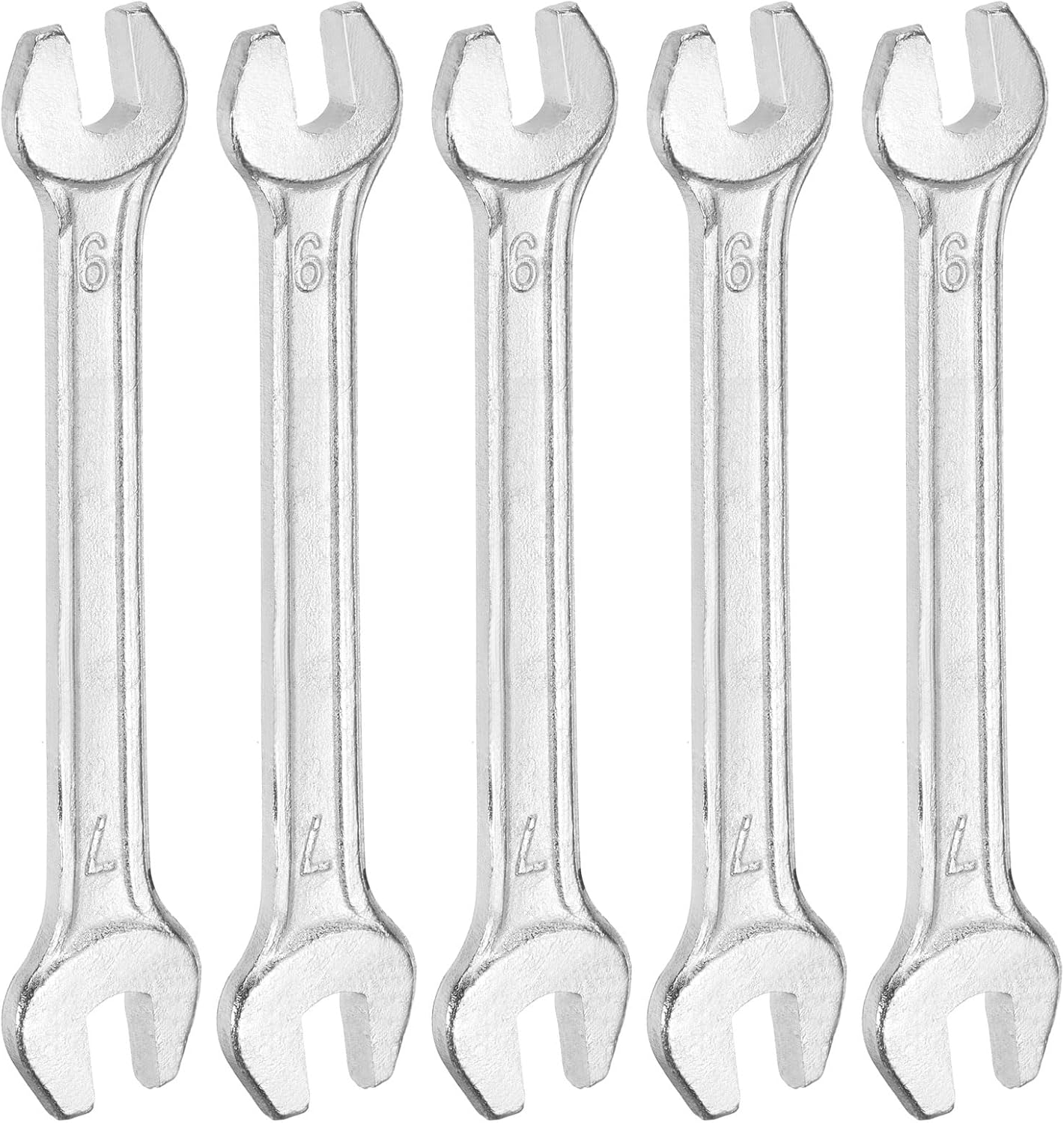 HARFINGTON 5pcs Double Open End Wrench 6mm x 7mm Metric 15 Degree Offset Angle Small Flat Head Wrench Galvanizing Open Ended Spanner for Automotive Repair Furniture Assembly