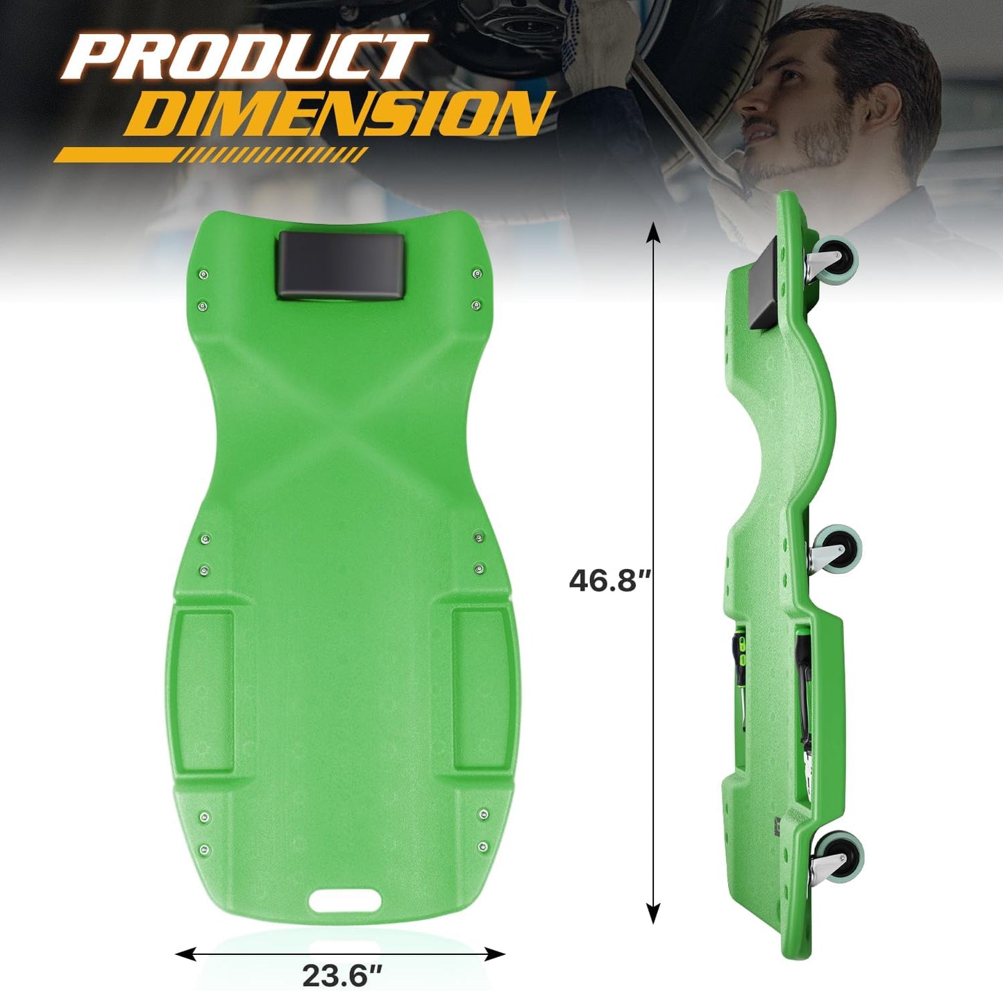 Magshion Mechanic Creeper with Padded Headrest & Tool Trays – 440 lbs Capacity, Rolling Garage Creeper with 6 Swivel Wheels, Lightweight & Portable Under Car Creeper for Auto Repair (Green)