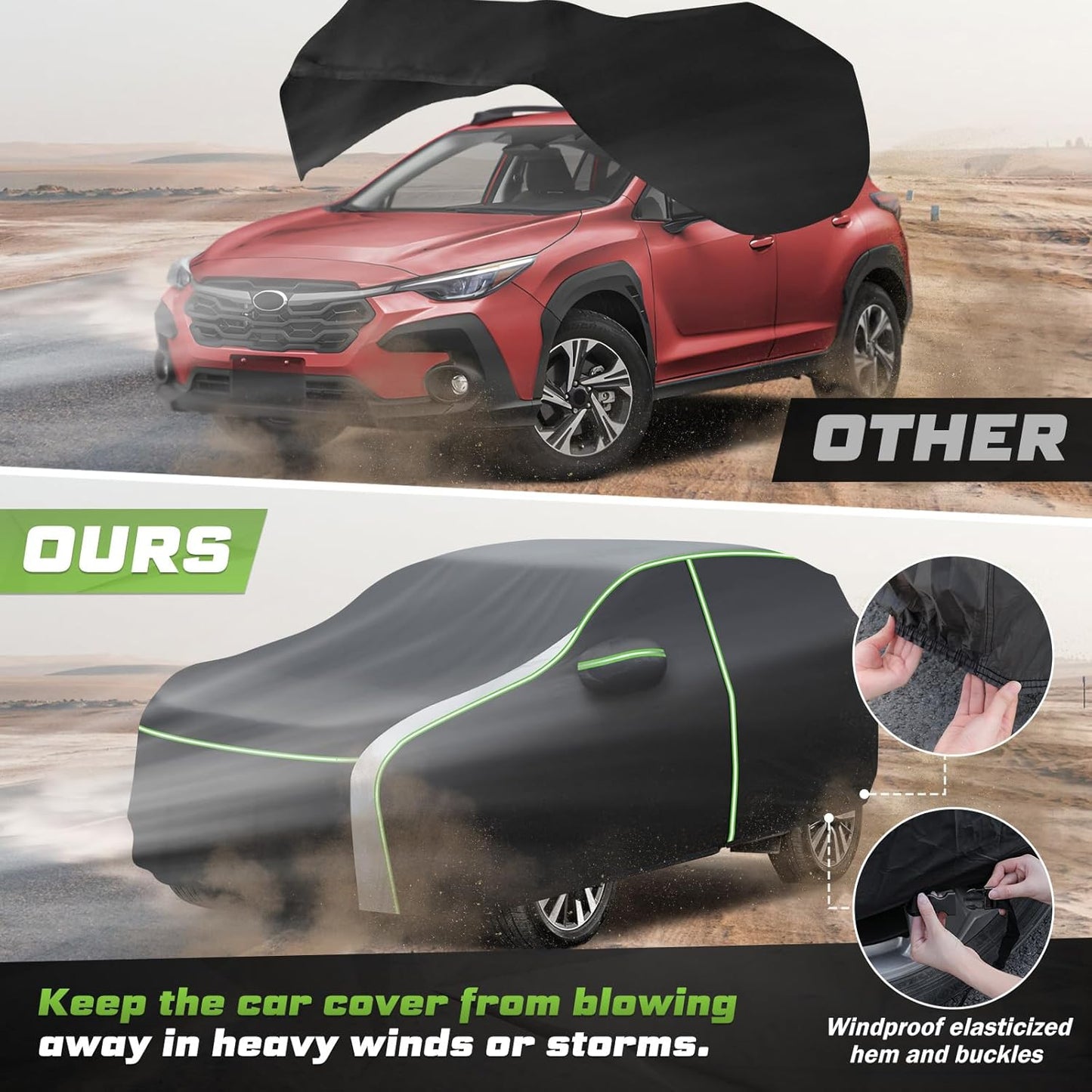 Mixsuper Liner Car Cover for Subaru Crosstrek 2013-2026, 7 Layers Waterproof Car Cover Accessories for Crosstrek with Zipper Door, Windproof Straps, Reflective Strips, Anti-UV, All Weather