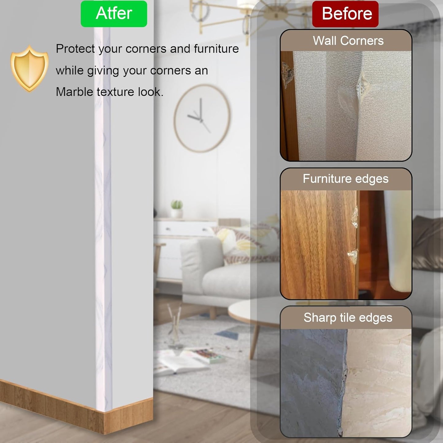 6 Pcs 49" Wall Corner Protector Trim, White Marble Grain Edge Strip for Door and Window Frames Mirror Trim Backsplash Tile Edge (White Marble)