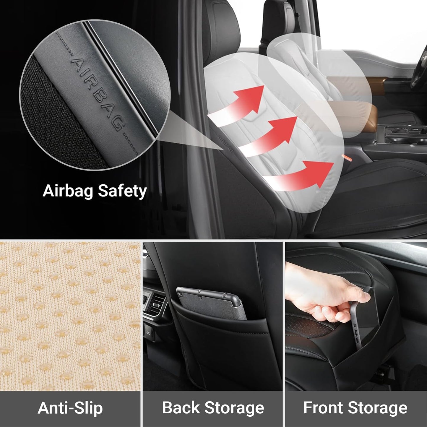 Coverland Custom Car Seat Covers Compatible with Titan, Tundra - Premium Leather Non-Slip Memory Foam Waterproof Cover Custom Fit Interior Protector Front Seat-Black [See Size Chart-Size A14]